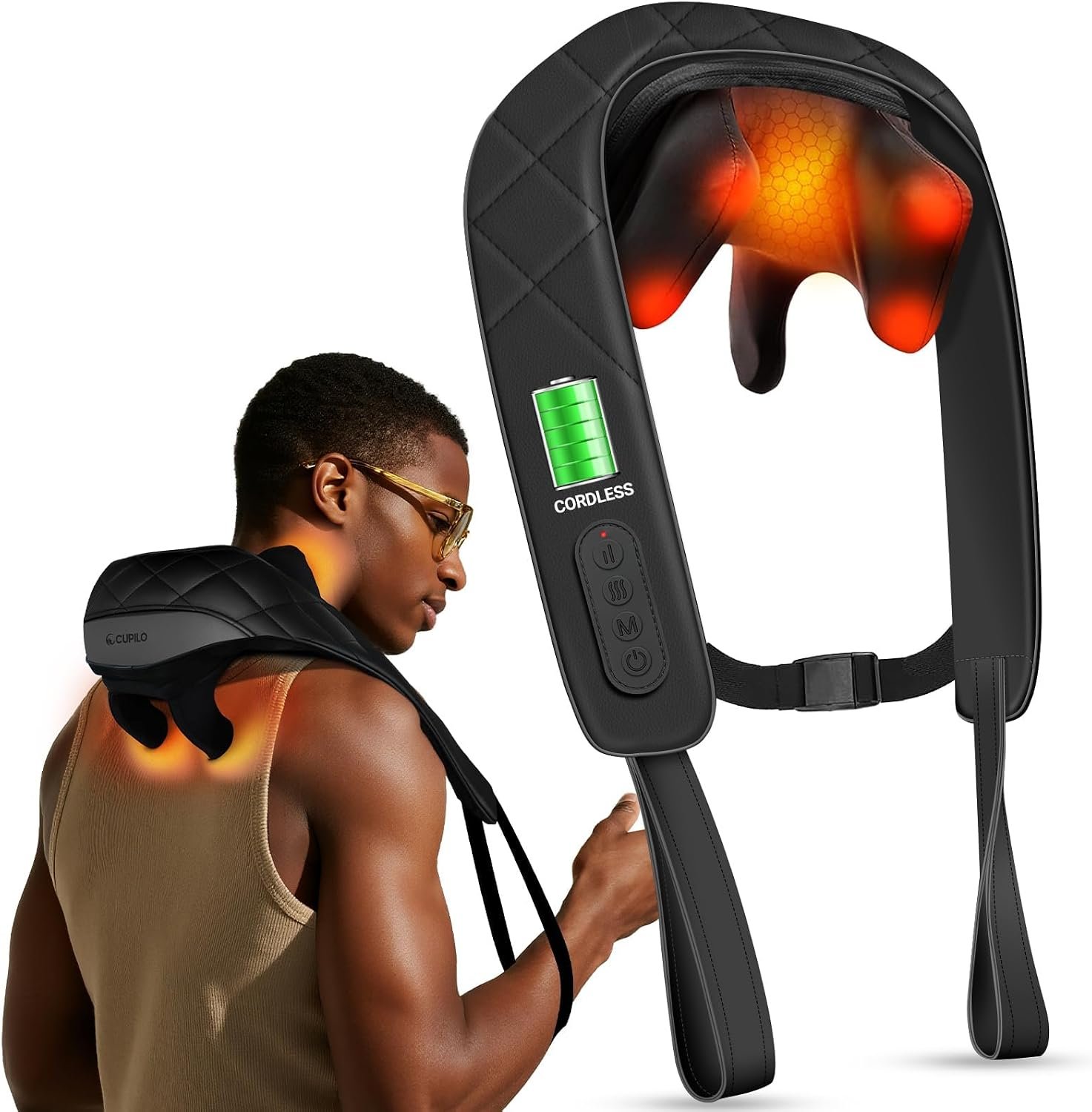 CuPiLo Cordless Neck Massager with Heat, HSA Store FSA Eligible 4D Kneading Shoulder Massager for Pain Relief Deep Tissue, Electric Shiatsu Massage for Neck and Shoulder, Birthday Gifts for Women Men