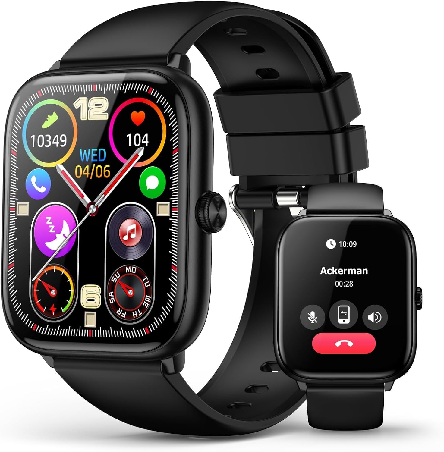 Luxury Black Smart Watch for Men Women with Liquid Silicone Band, 2.06″ AMOLED Display, IP68 Waterproof Fitness Tracker,118 Sports, Blood Pressure/Heart Rate/SpO2/Sleep,Tech Gift, Android iPhone