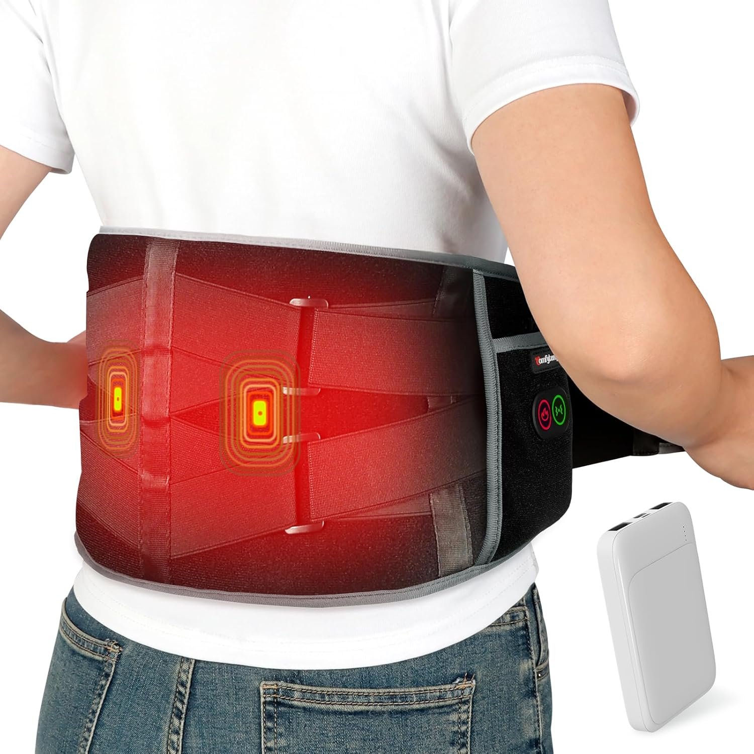 Comfytemp Cordless Heating Pad with Massager for Back, Birthday Gifts for Women Men, FSA Eligible HSA Portable Lower Back Massager Rechargeable Wireless Electric, Mom Dad Seniors 3 Heat 30mins Off