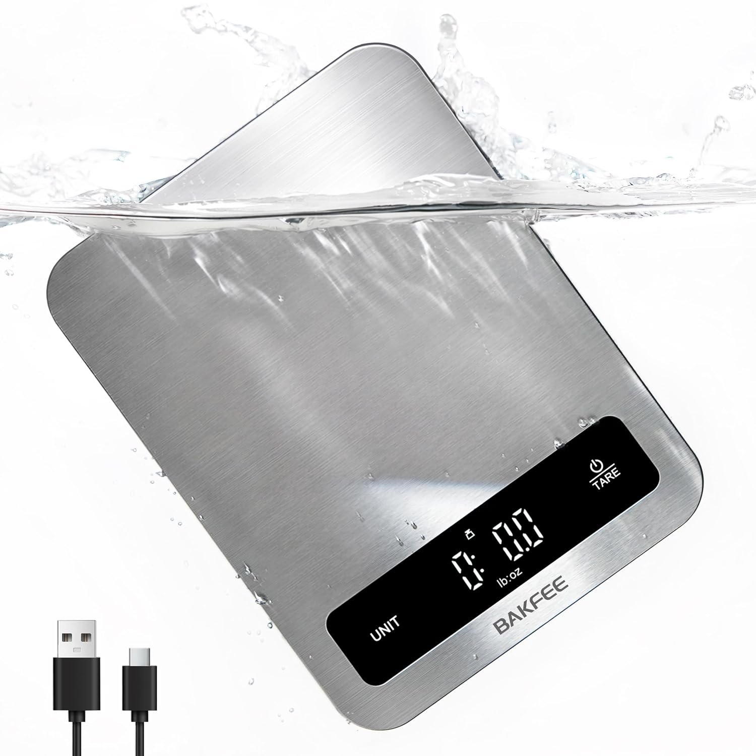 100% Waterproof Food Scale, IP67 Digital Kitchen Scale, Rechargeable (USB-C), 0.1oz/1g Precision, 22lb Capacity, Stainless Steel & Tempered Glass, for Cooking, Making Sourdough Bread, Black