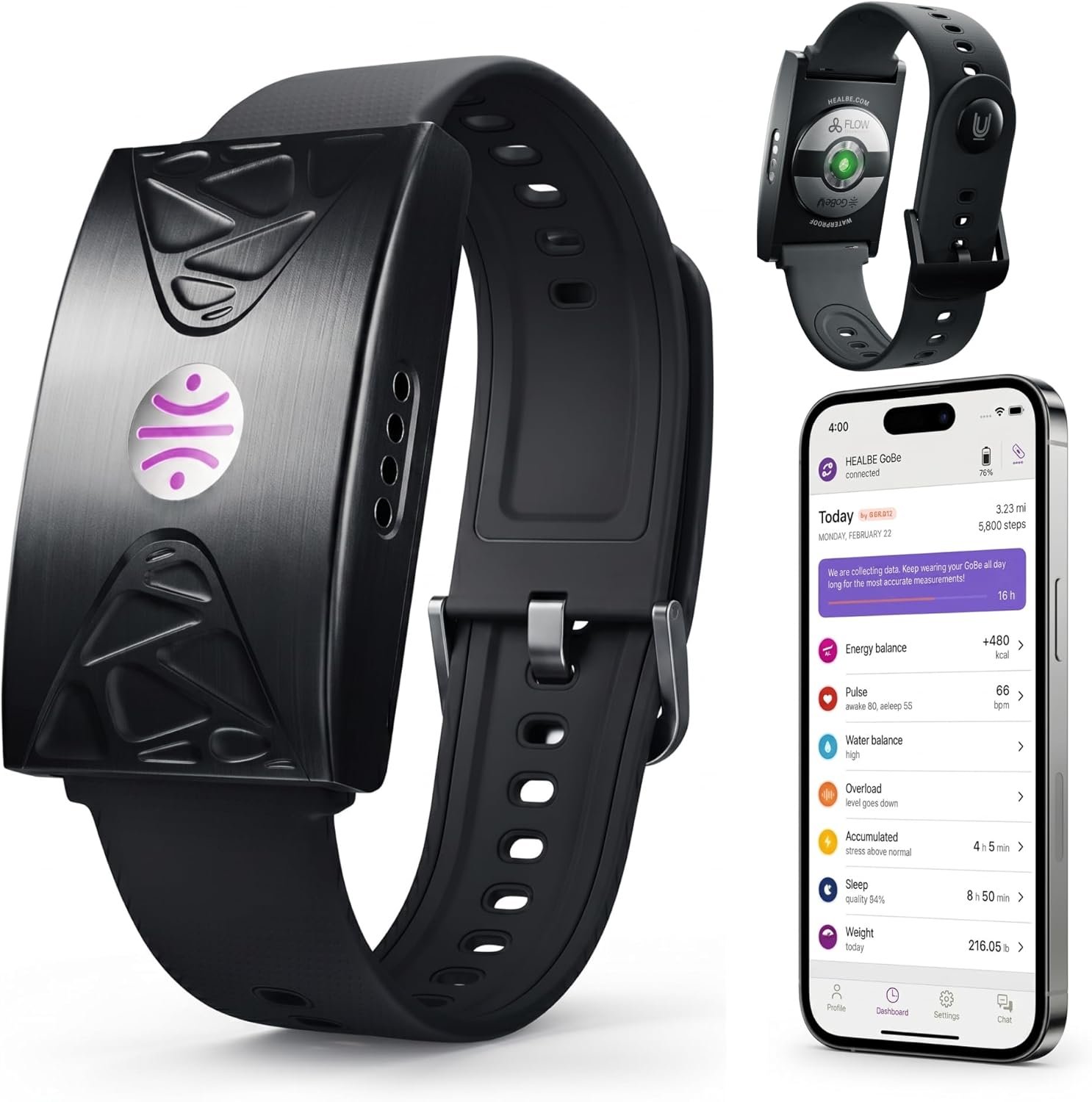 HEALBE Calorie Tracker, Automatic Calorie Intake Smart Band with App, Screen-Free Activity Tracker, Health Tracker, Sleep, Hydration, Stress, 24/7 Heart Rate, 5 ATM Waterproof