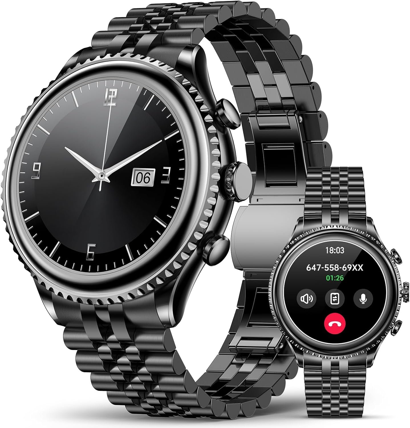 2026 Rotating Bezel Smart Watch for Men with Bluetooth Call, Heart Rate, Blood Pressure, SpO2, Sleep Monitor, Waterproof Round Watch with Encoder Knob, 1.32″ AMOLED Display, Compatible Android and iOS