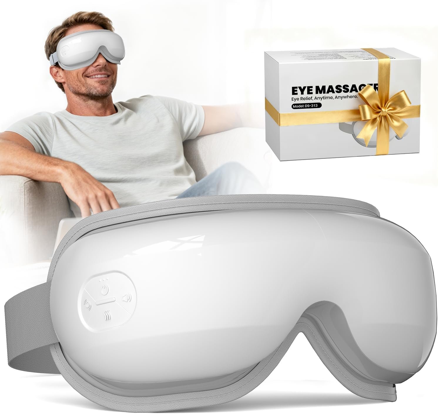 Eye Massager with Heat, Fathers Day Dad Gifts, Heated Eye Mask for Migraine Relief, Reduce Strain & Dry Eyes, Improve Sleep, Meditation Device, Birthday Gift for Men Women Mom Husband Wife