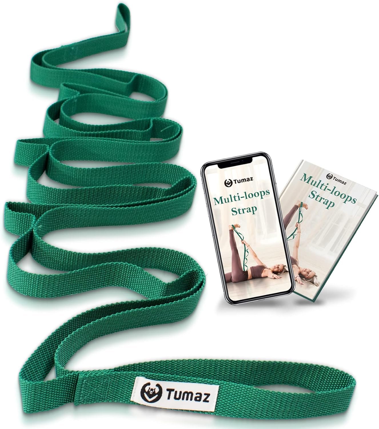 Tumaz Stretching Strap – 10 Loops & Non-Elastic Yoga Strap – Perfect Home Workout Stretch Strap for Physical Therapy, Yoga, Pilates, Flexibility