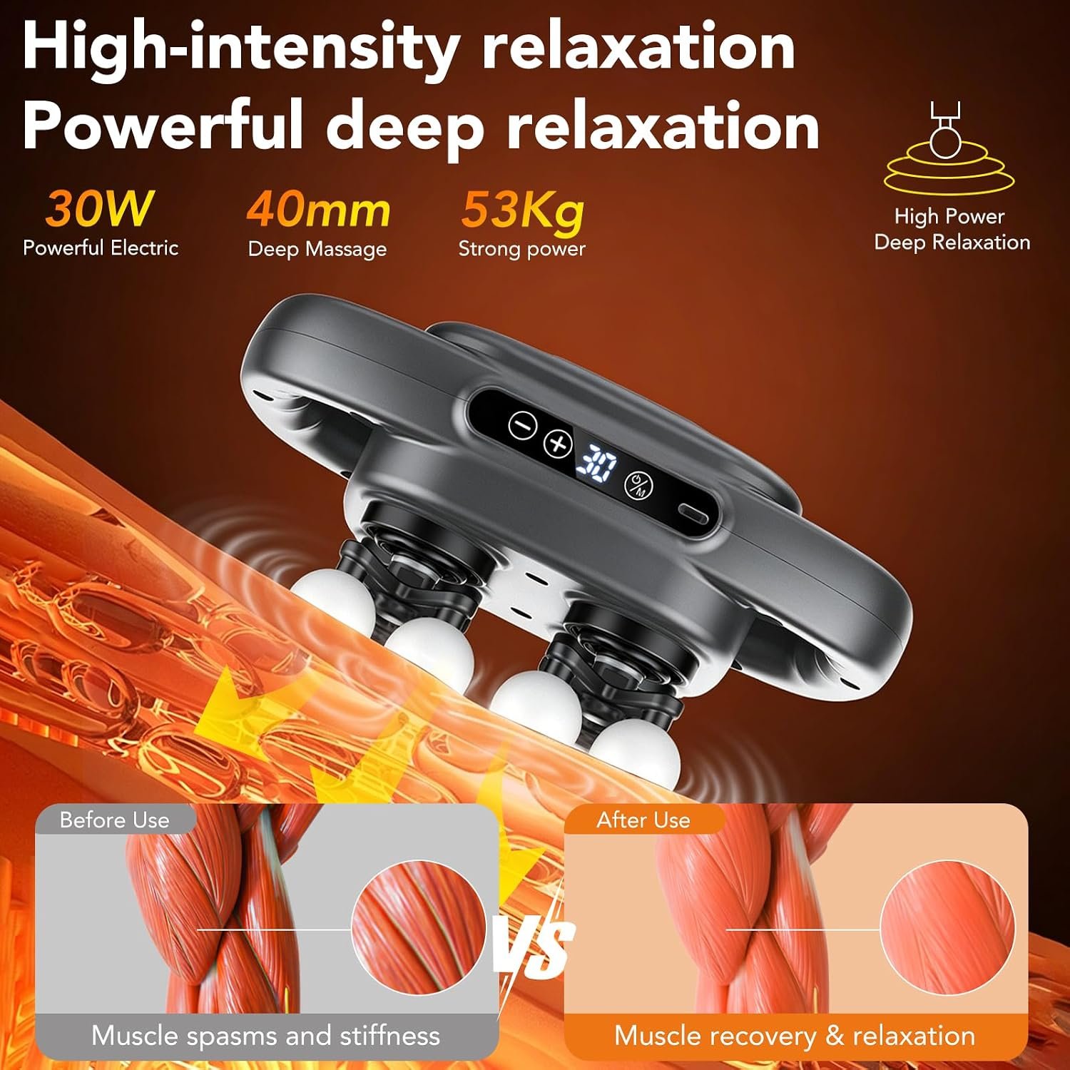 IKG 16 Head Massage Gun Deep Tissue, Body Massage for Back, Shoulders, Neck, Legs, Foot, Massage Gun deep Tissue, Percussion Massager with 3 Modes&30 Intensities Body Muscle Pain Relief, Ideal Gifts