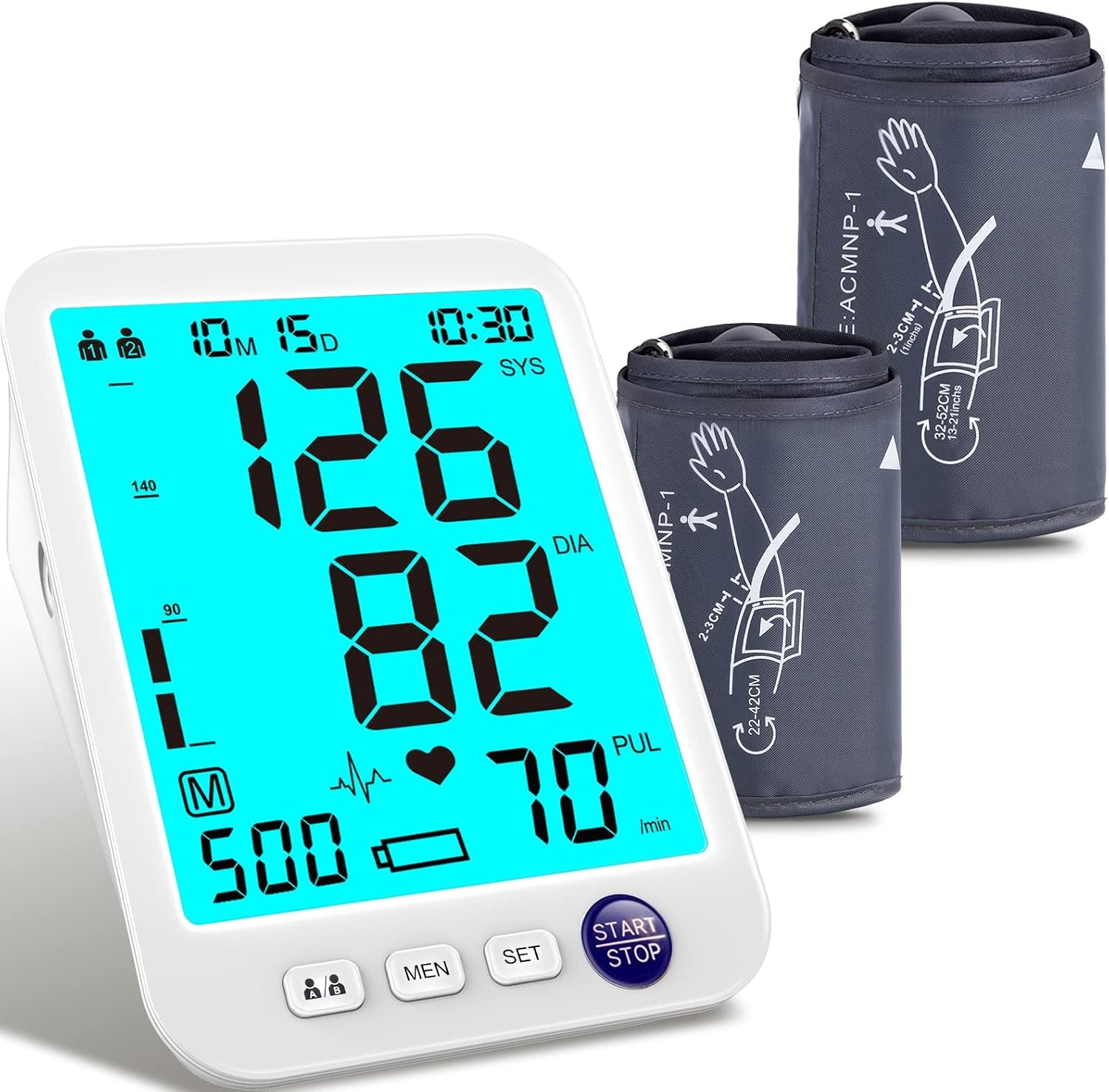 Blood Pressure Monitor-Automatic Blood Pressure Machine XL Cuff for Big Arms 13-21”-Medium/Large Cuff 9″-17″ Extra Large Backlit LCD Two User 1000 Mem (Blue