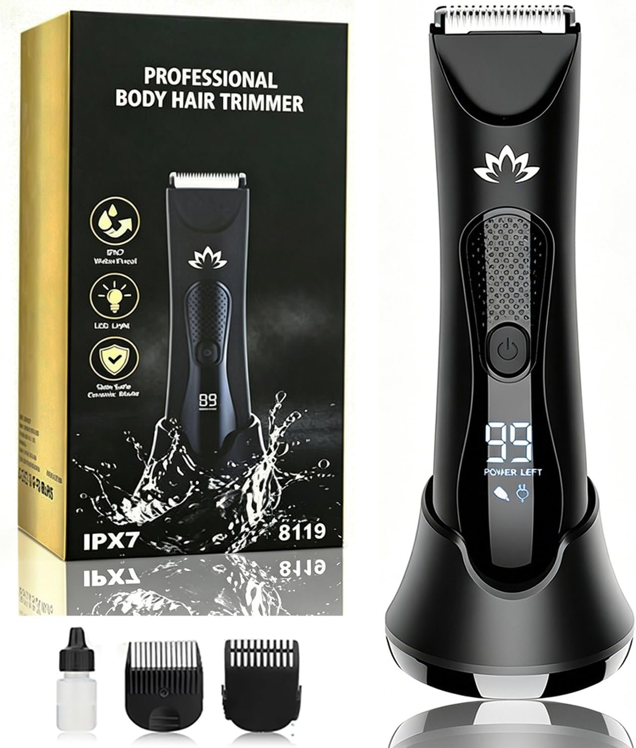 Suttik Manscape Body & Pubic Hair Trimmer for Men, Groin & Ball Trimmer Men, Electric Razor Mens Grooming Kit, Body Groomer Ball Shaver for Smooth Wet/Dry Shaving, Led Light