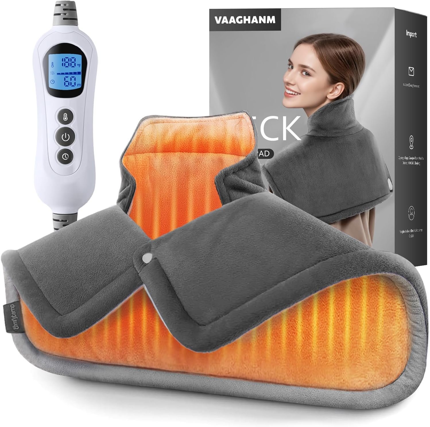 VAAGHANM Heating Pad: Electric Weighted Instant Heat Pad for Neck & Shoulders & Back -6 Heat Options & 6 Auto Timer Mode -for Office/Home/Post-Workout-Gift for Women Men
