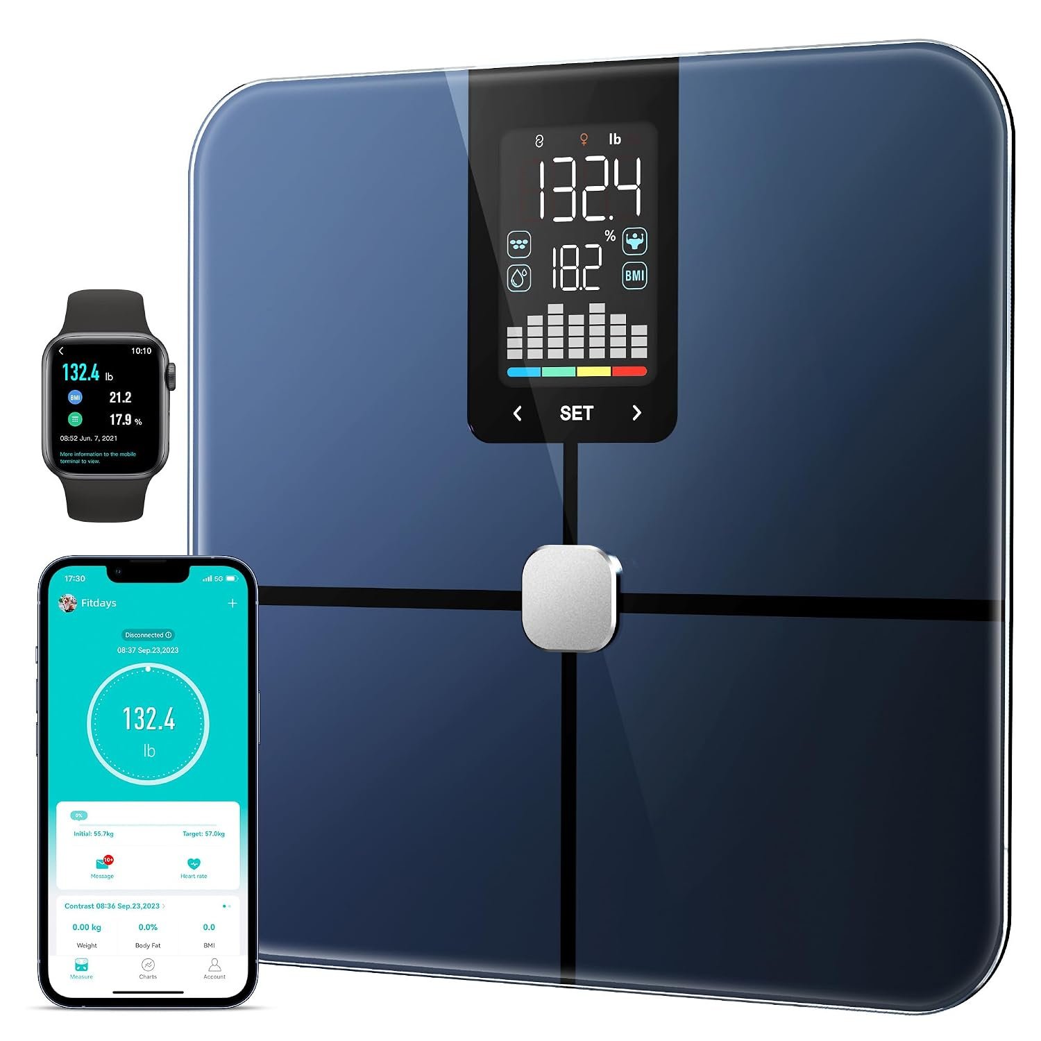 Smart Scale for Body Weight, Accurate Body Composition Scale with BMI, Body Fat, Muscle Mass, Digital Bathroom Scale with 7-in-1 Large LED Display, 20 Body Metrics Sync App, 400lb