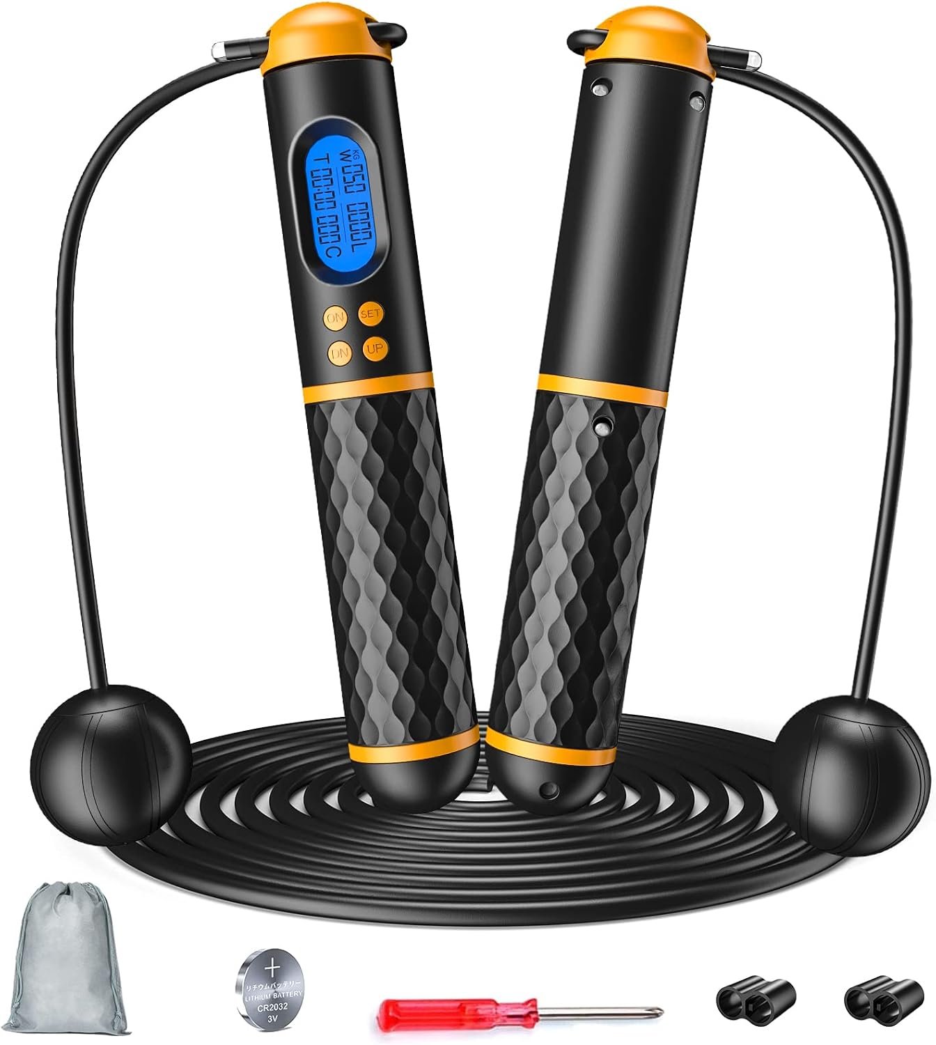 Smart Jump Rope, Multifun Speed Skipping Rope with Weight/Lap/Time/Calorie Counter Adjustable Digital Counting Jump Ropes for Home Gym, Cordless Jumping Rope for Men Women Kids
