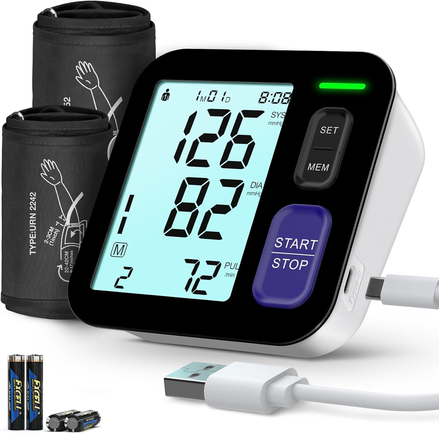 Blood Pressure Machine Upper Arm, 2 Size Cuffs Fit Arms from Medium 9″-17″ to Extra Large XL Cuff 13″-21″, Accurate Automatic Digital BP Monitor Home Use, Large Backlit LCD, BP Cuff with 2-User Mode