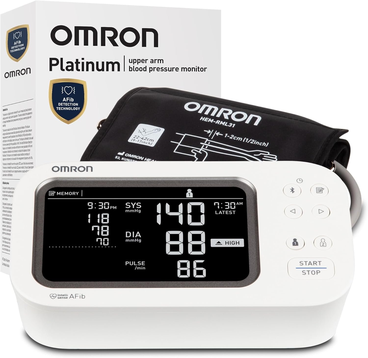 OMRON Platinum Blood Pressure Monitor for Home Use & Upper Arm Blood Pressure Cuff – #1 Doctor & Pharmacist Recommended Brand – Clinically Validated – AFib Detection – Connect App