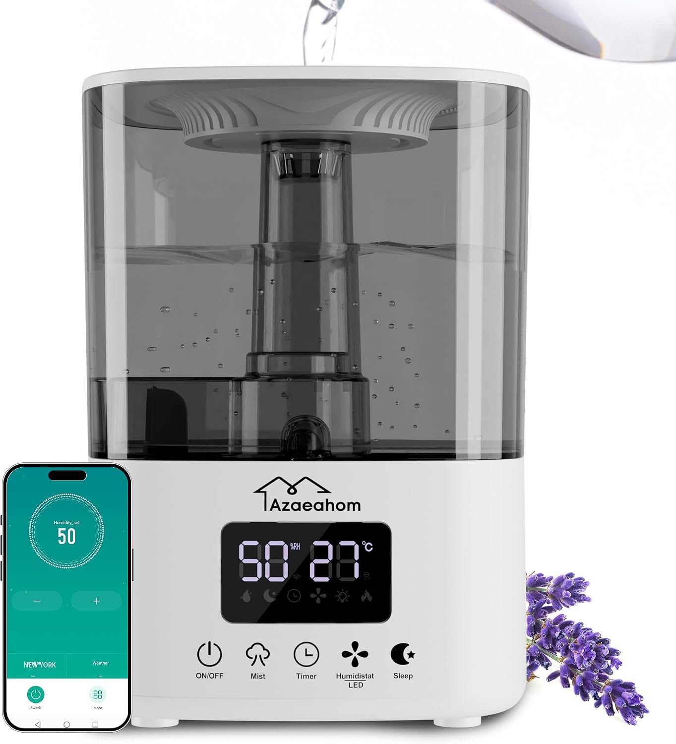 Smart Humidifiers for Bedroom, Top Fill 4L Cool Mist Air Humidifier for Large Room, Essential Oil Diffuser App Control, Fast Symptom Relief, Nightlight, 12H Quiet Runtime for Baby, Plant
