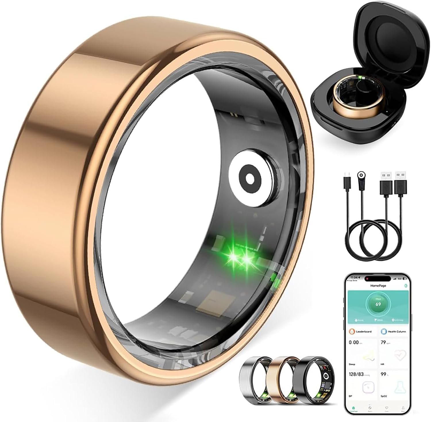 Smart Ring for Women Men, Fitness Tracker Ring with Free App No Subscription Fee, 7 Days Battery Life, Sleep Monitor, Heart Rate & Step Tracker, IP68 Waterproof, Android/iOS Compatible(Rose Gold, 7)
