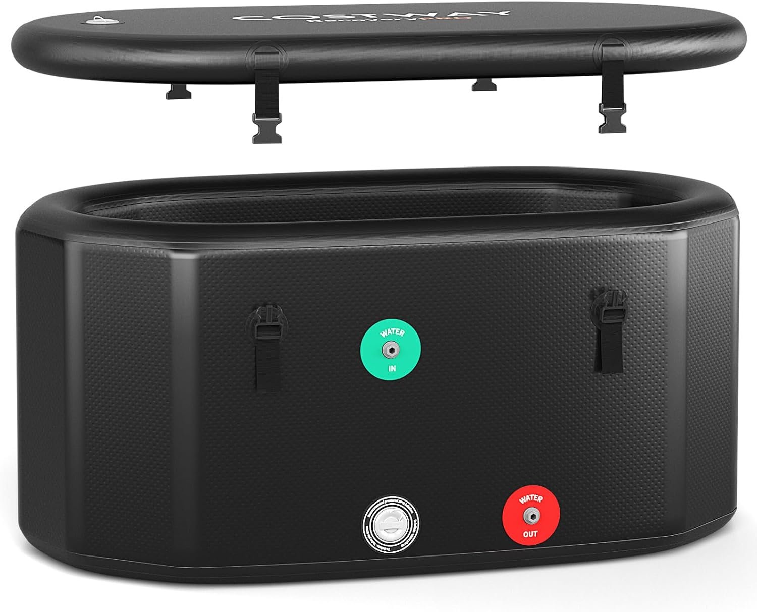 COSTWAY XL 129 Gal Oval Ice Bath Tub with Cover, Portable Outdoor Inflatable Cold Plunge Tub with Backpack, Pump, for Cold and Therapy, Compatible with Water Chillers, Black