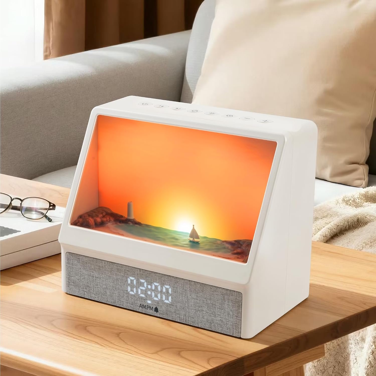 Upgraded Sunrise Alarm Clock, White Noise Machine with 12 Soothing Sounds, Wake-Up Light with Snooze Function, 12/24H Dual Time Display, Power Adapter Included, for Youth Back to School