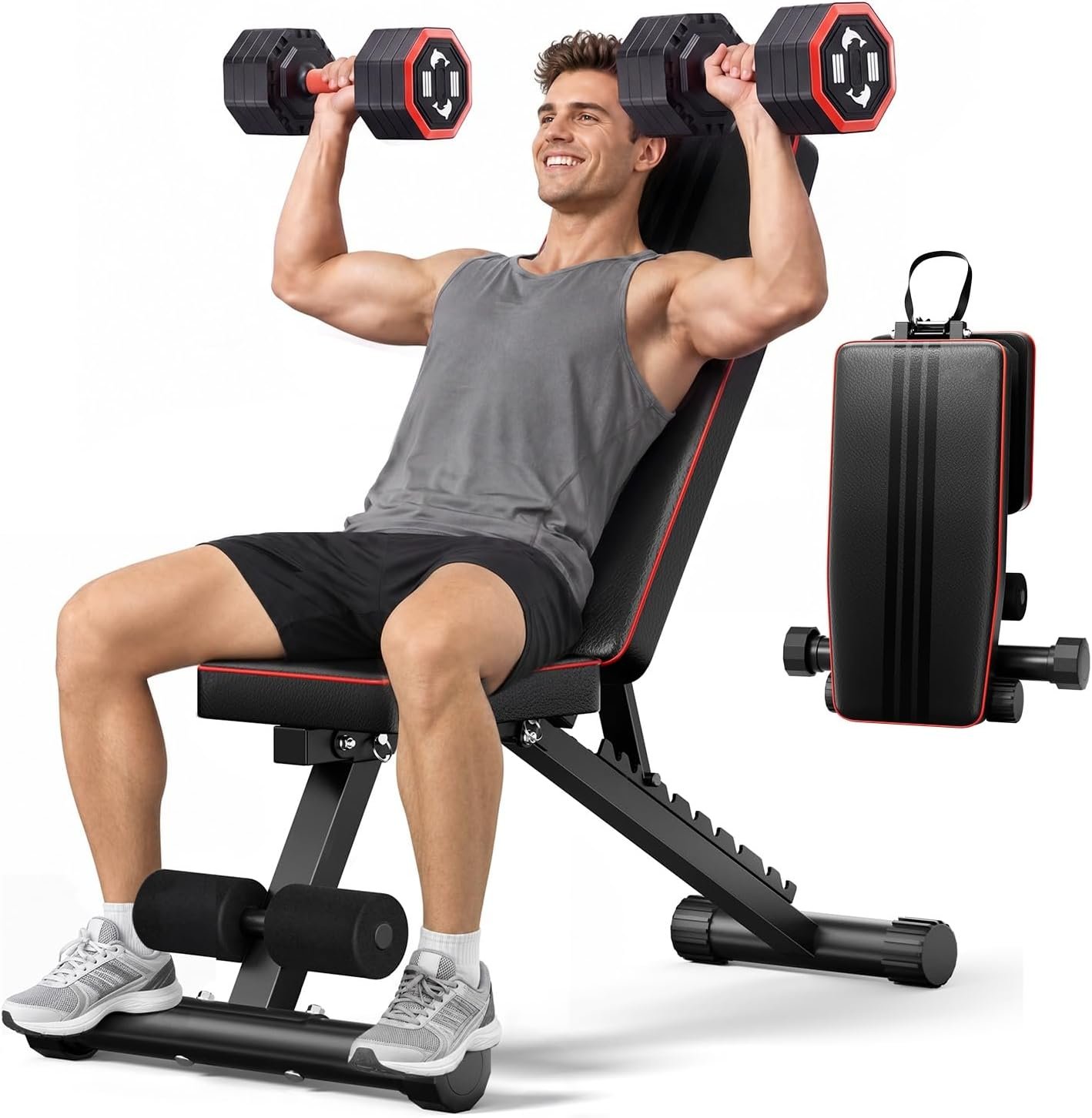Adjustable Weight Bench for Bench Press, Heavy Duty Stable Workout Bench Foldable Weight Benches for Home Gym, Incline/Decline 90 Degree Bench Exercise Bench