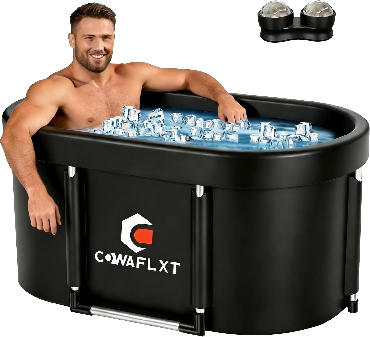 133 Gal XL Oval Ice Bath Tub for Adults, Portable Foldable Cold Plunge Tub with Cover & Ice Massage Balls, 6-Layer Insulated, Indoor Outdoor Recovery