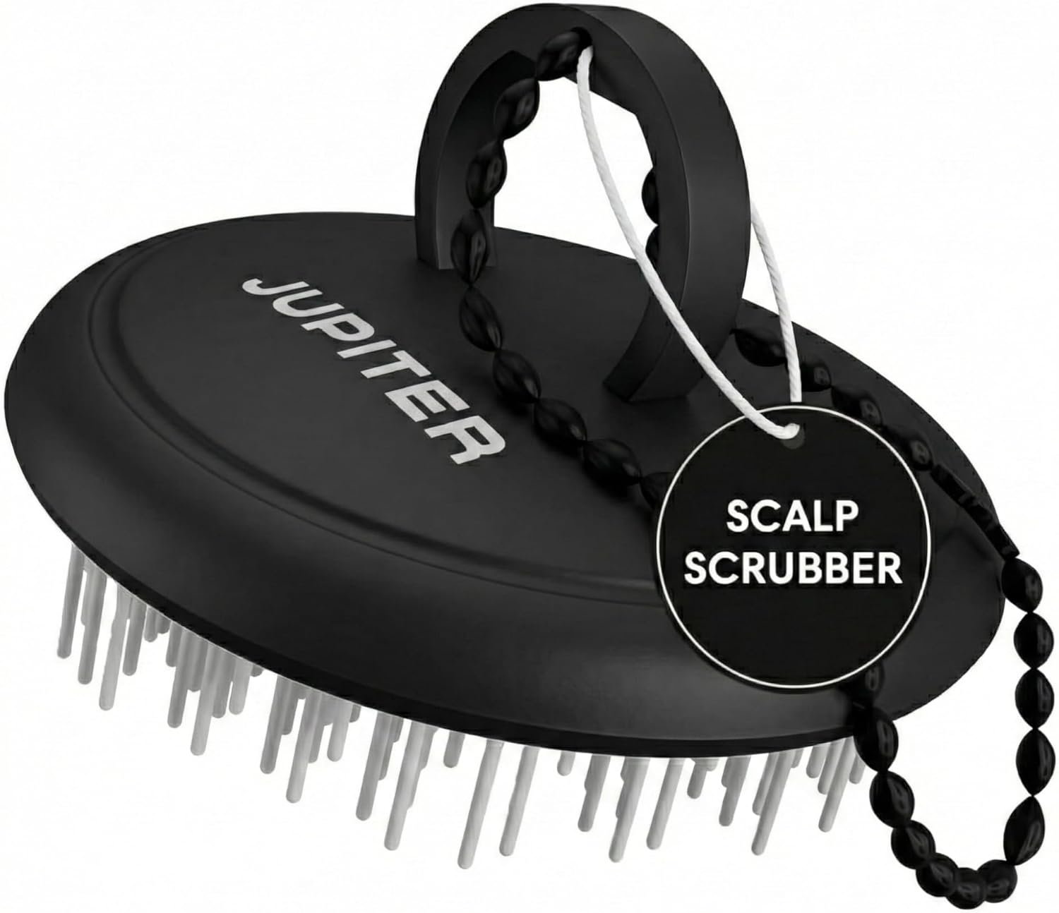 Jupiter Scalp Exfoliator – Scalp Massager Tool for Wet & Dry Hair – Ergonomic Detangler Brush – Dandruff Comb & Scrub to Remove Dandruff & Buildup and Support Circulation – Black/White