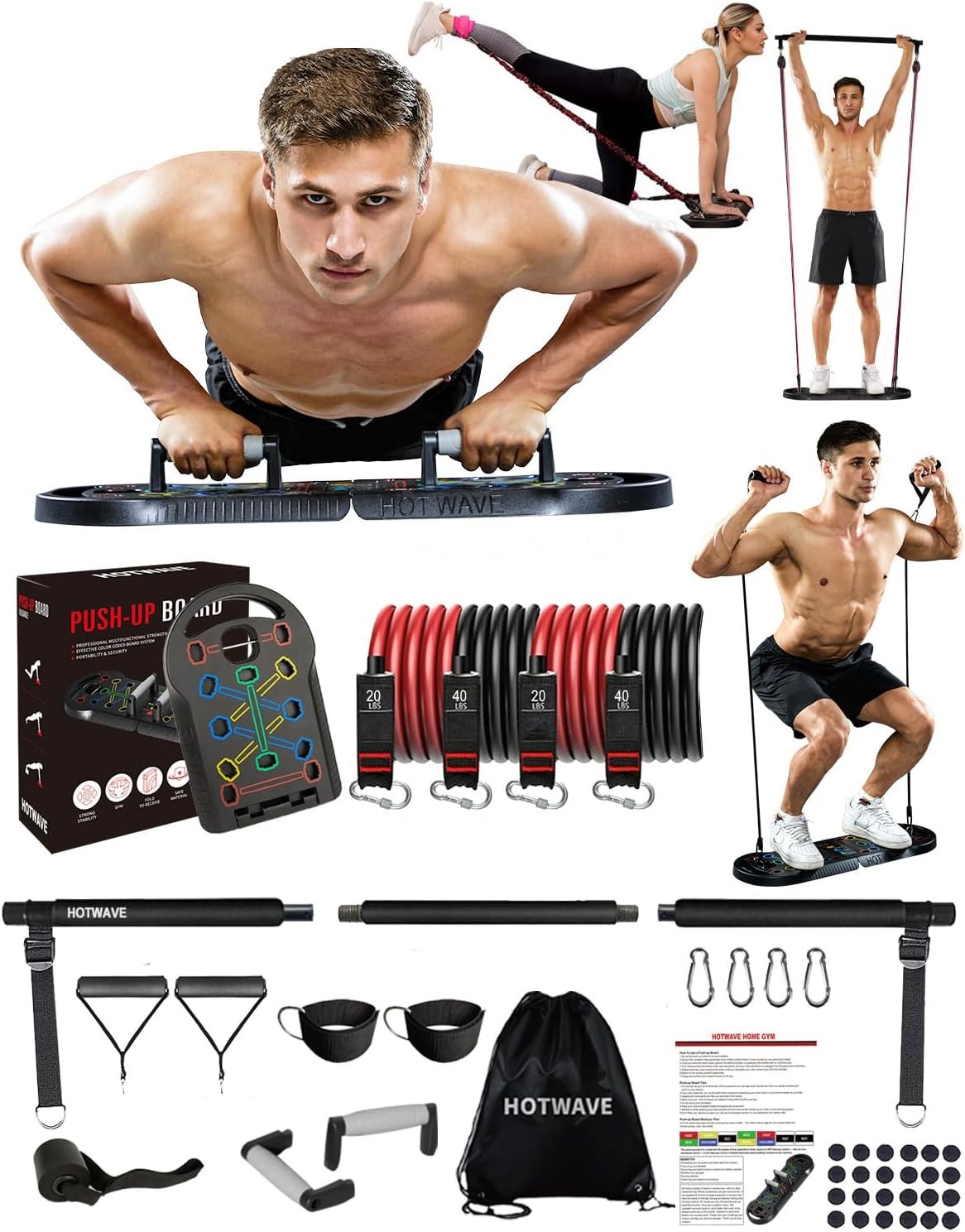 HOTWAVE Push Up Board Fitness, Portable Foldable 20 in 1 Push Up Bar at Home Gym, Pushup Handles for Floor. Professional Strength Training Equipment For Man and Women