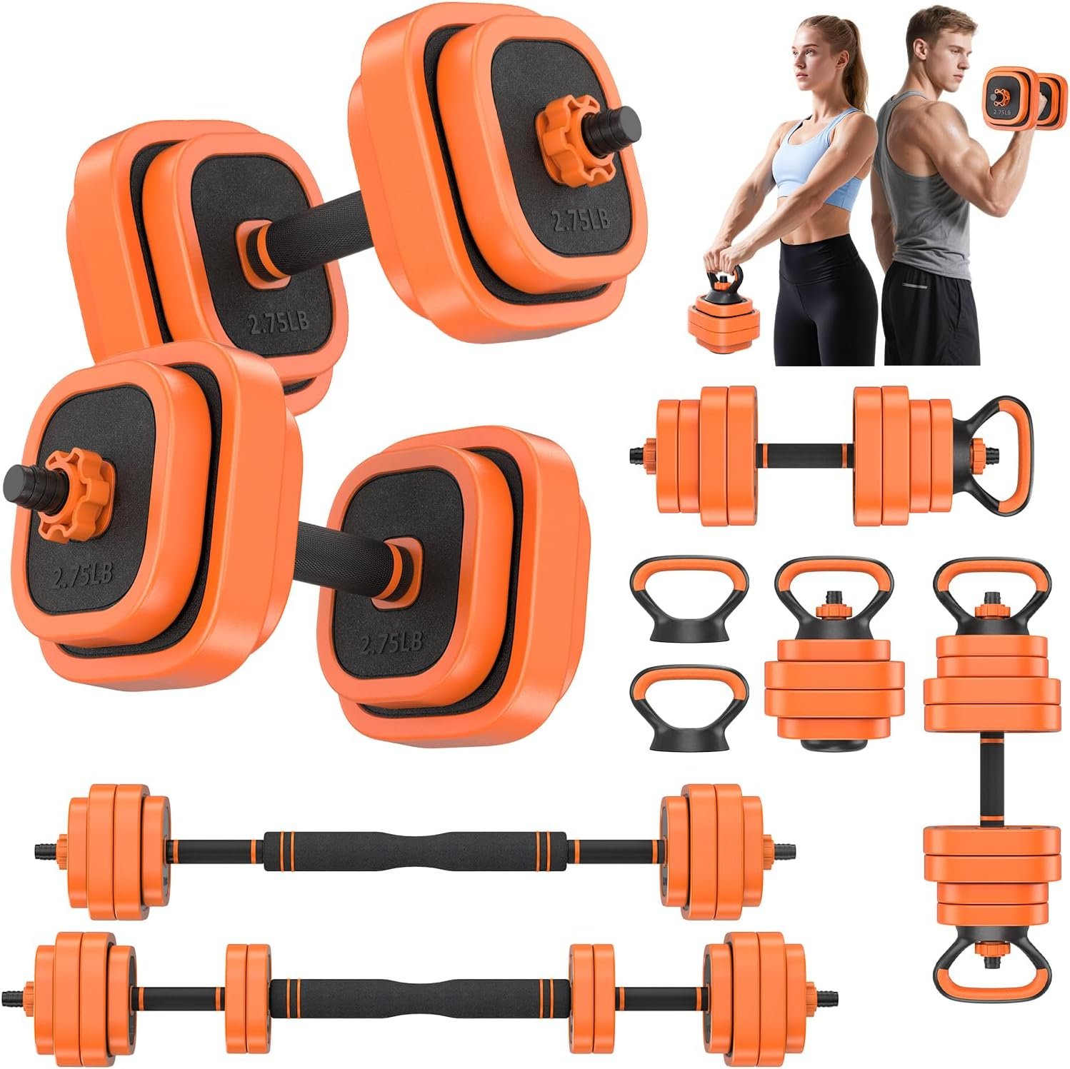Rendpas Adjustable Dumbbell Set of 2 with Connector, 45/65/85 lbs Free Weights, 4-in-1 Barbell Kettlebell Push Up Stand Home Gym for Men Women