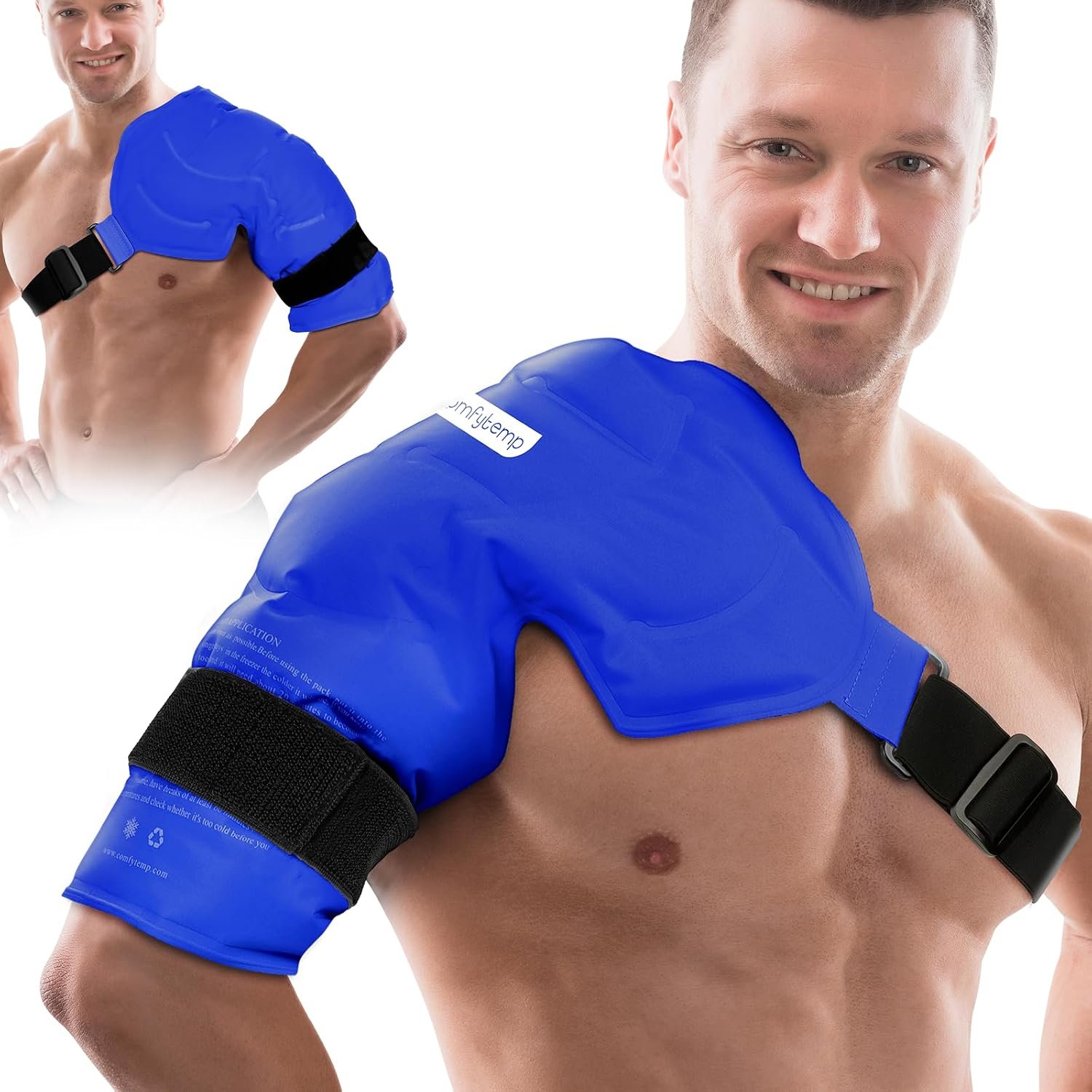 Comfytemp Shoulder Ice Pack Wrap Rotator Cuff Therapy, Gel Ice Packs for Injuries Reusable, Hot Cold Compress Shoulder Brace for Pain Relief, Recovery Items (Large/X-Large), Dark Blue
