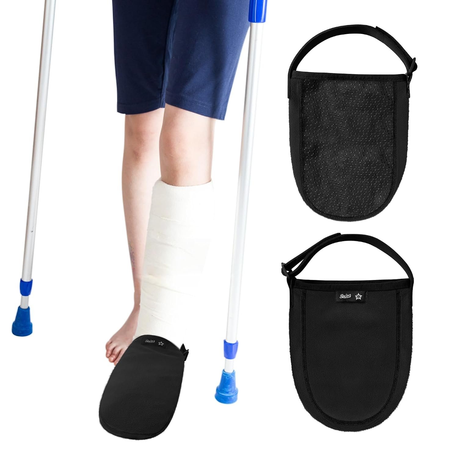 SPRING SEAON Cast Sock Cover for Foot Auli Velvet for Men Women,2 Pcs Black | Soft Warm Toe Protector with Non-Slip Bottom, Adjustable Closure, Ideal for Foot Surgery Recovery