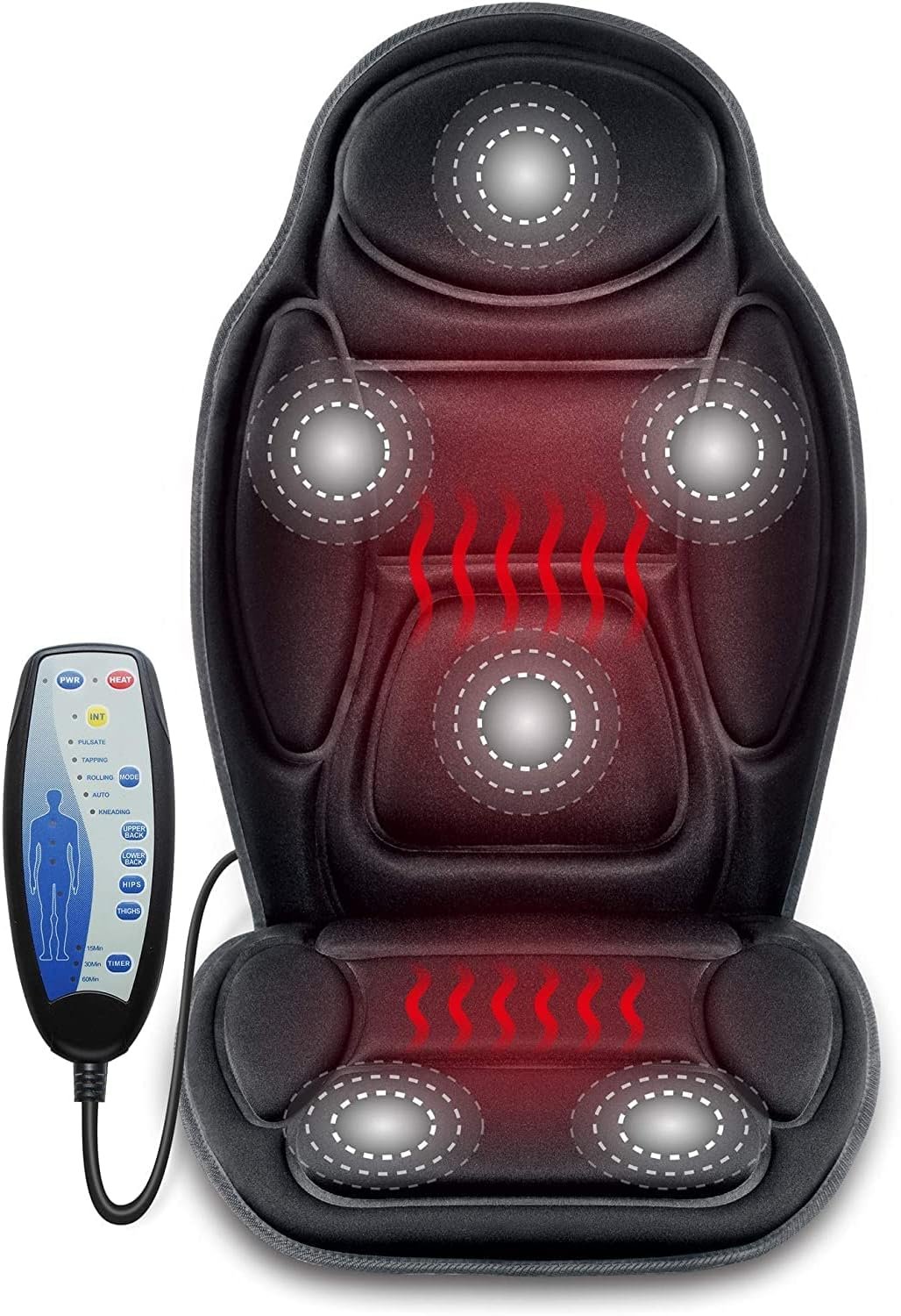 Snailax Massage Seat Cushion – Back Massager with Heat, 6 Vibration Massage Nodes & 2 Heat Levels, Massage Chair Pad for Home Office Chair，Black