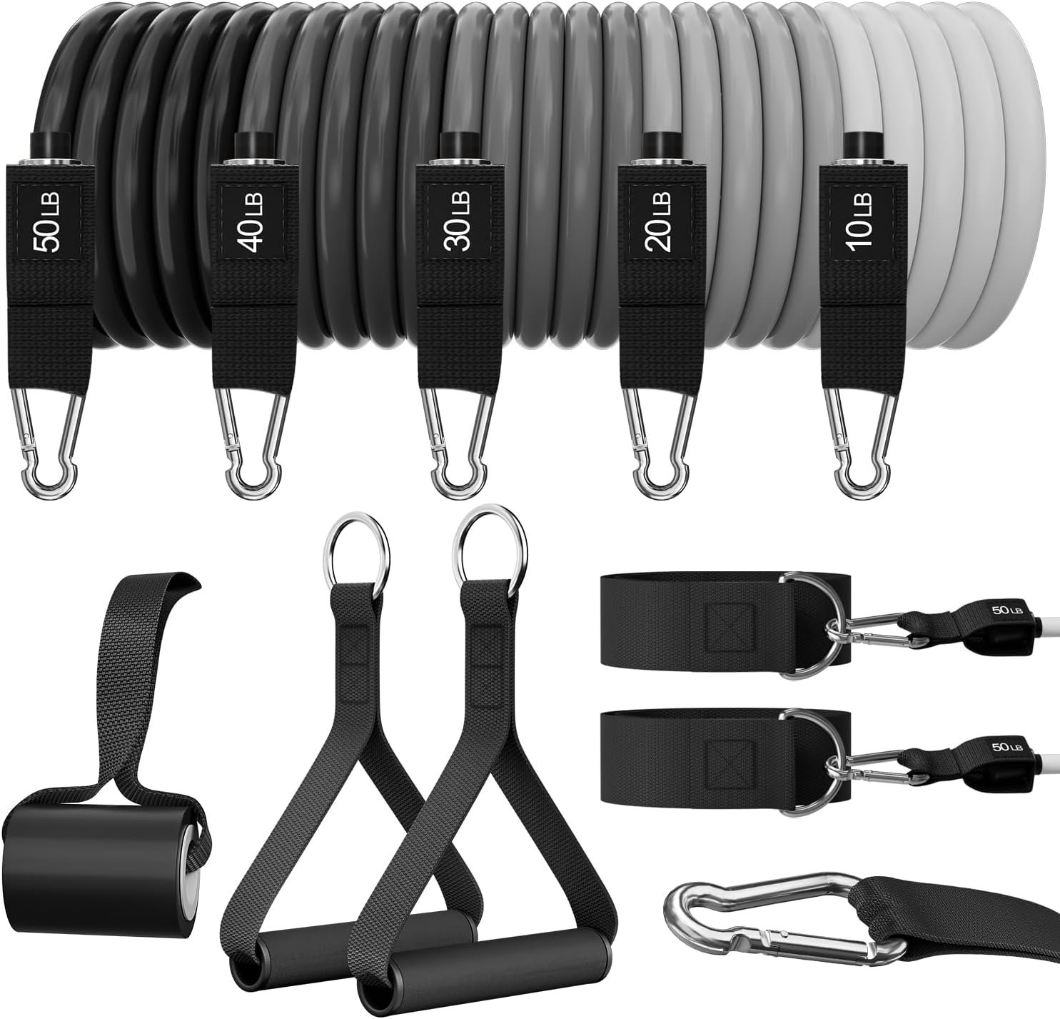 WHATAFIT Resistance Bands, Exercise Bands, Workout Bands with Handles, Door Anchor and Ankle Straps, 5 Resistance Levels Fitness Bands for Strength Training, Physical Therapy, and Home Gym Equipment