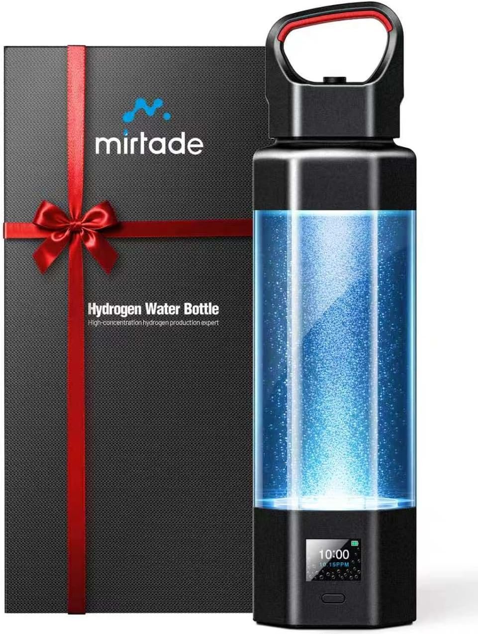 Hydrogen Water Bottle Generator, 10000+ PPB Molecular Hydrogen Water Machine, Portable Water Ionizer with Ergonomic Handle, SPE/PEM, Leak-Proof, H2 Certified,Perfect for Home Gym Office(Black)
