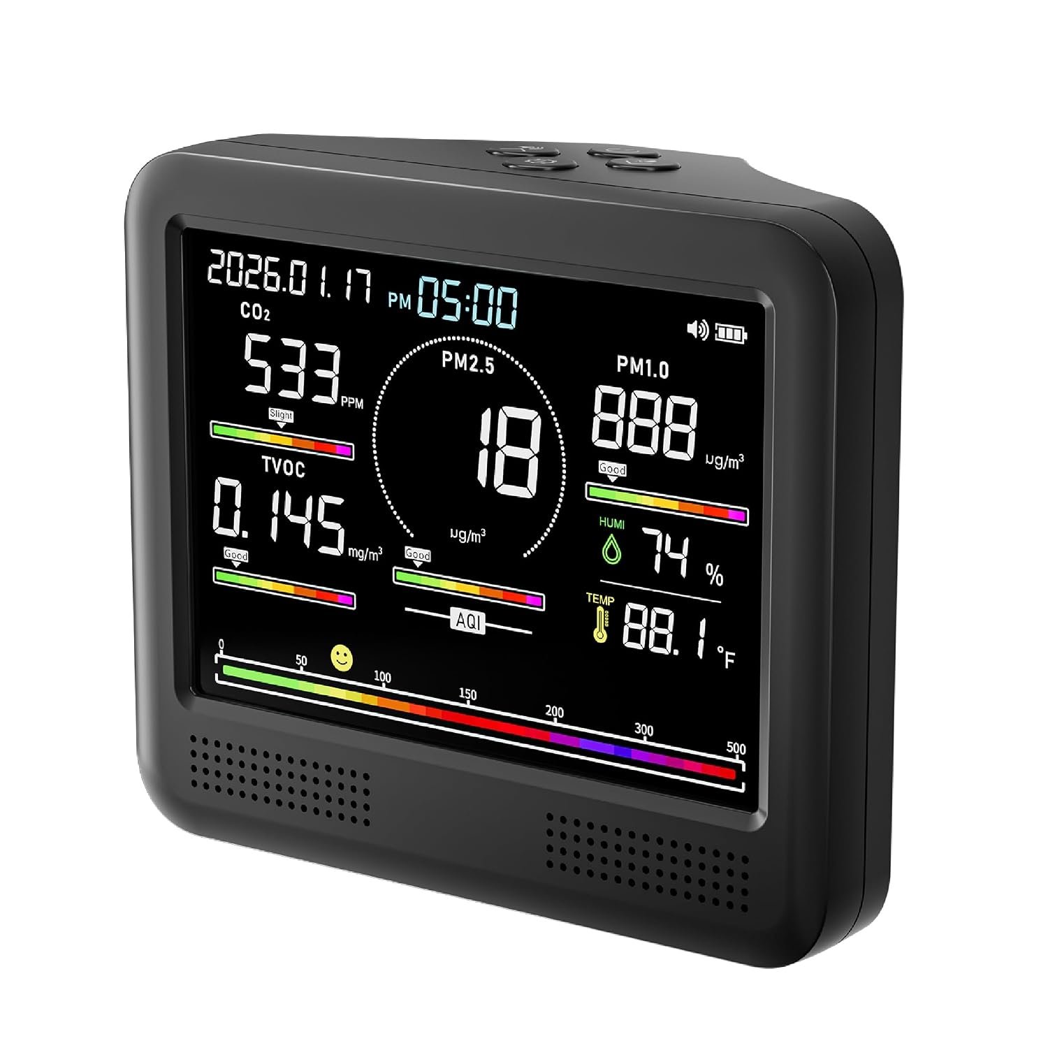 Indoor Air Quality Monitor for Home, CO2 Detector with PM2.5 PM10, Formaldehyde TVOC Sensor, AQI Temperature Humidity Display (Black)