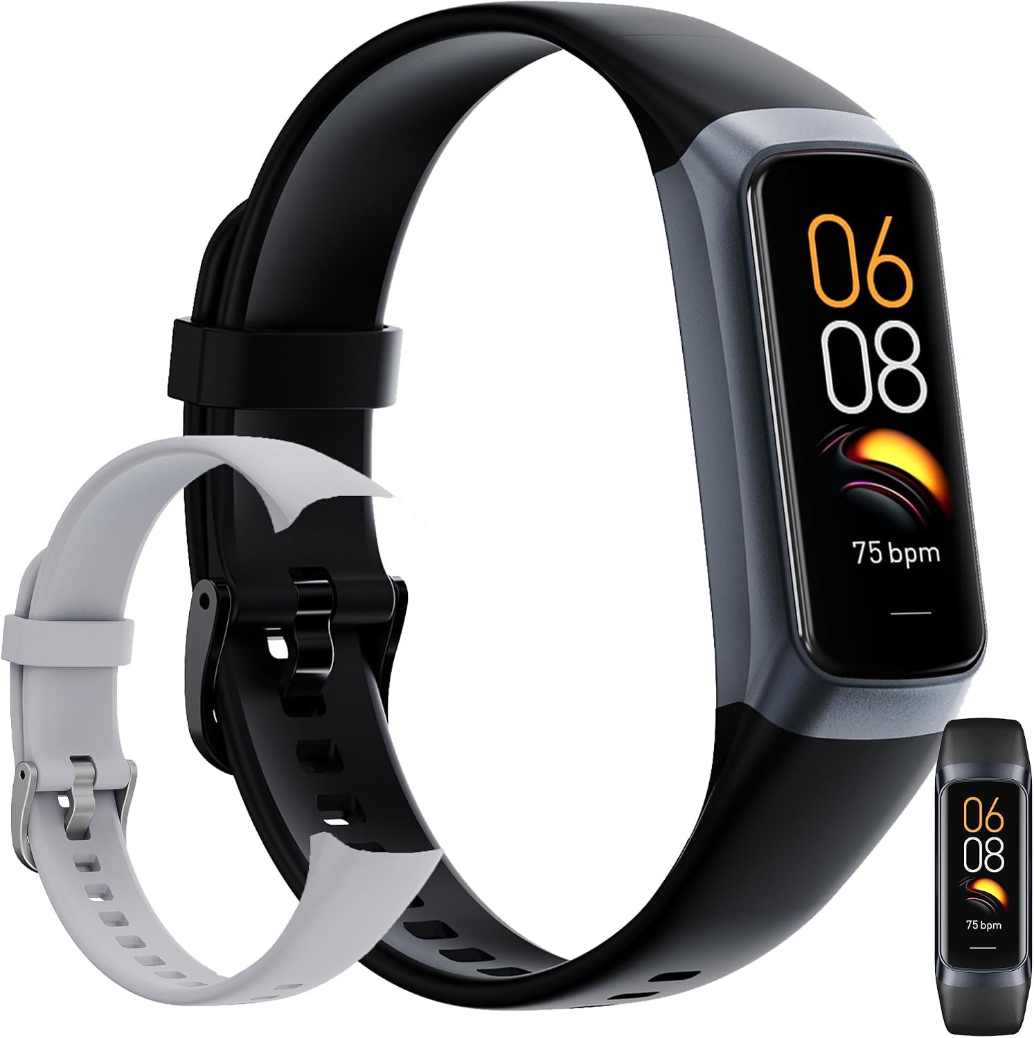 Fitness Tracker, Step Tracker Sport Bracelet Pedometer Calories Women, 1.1″ AMOLED Smartwatch 3ATM Waterproof with Blood Pressure/Heart Rate Monitor for Men, Smart Watch for Android/iOS Phones (Black)