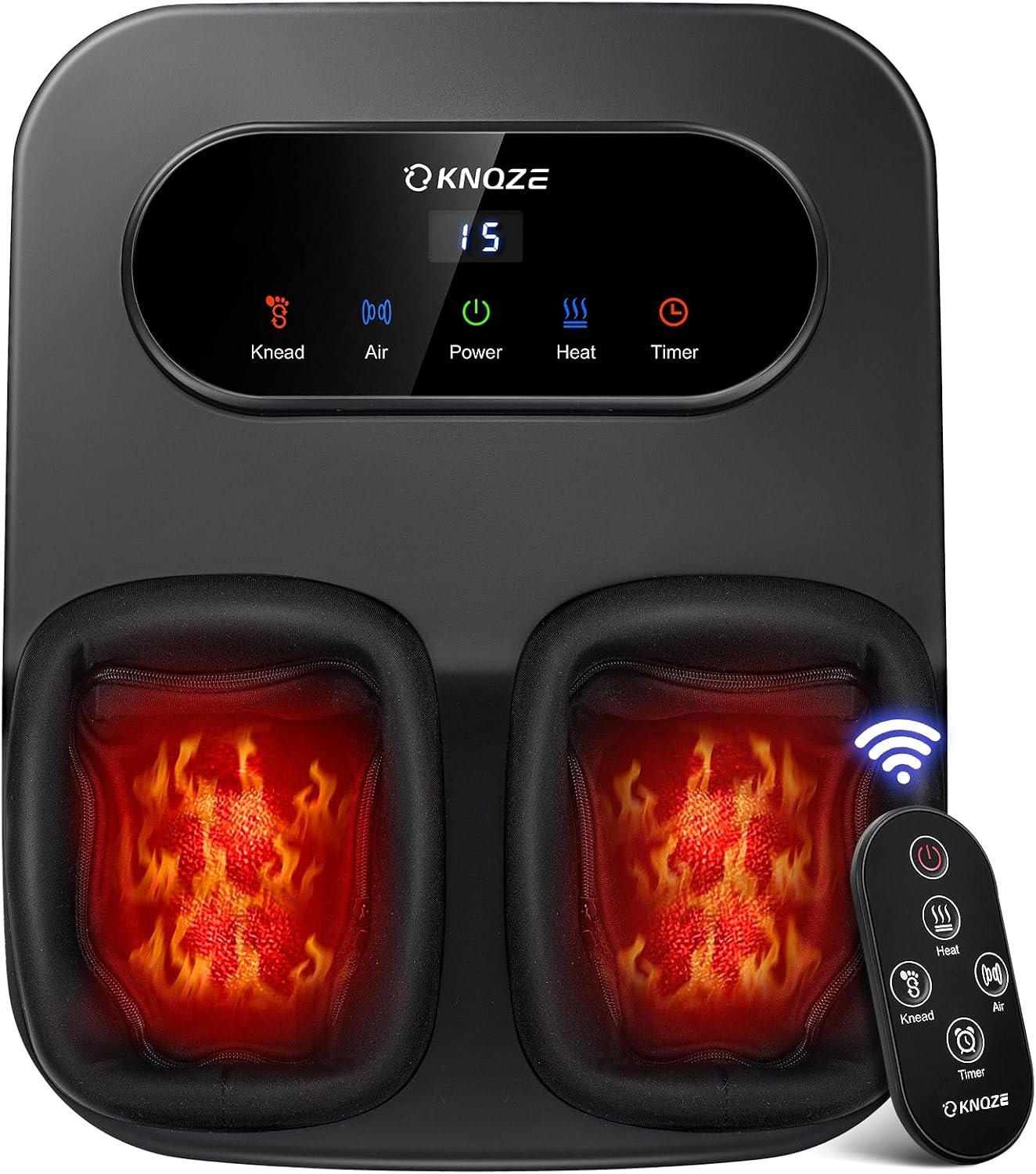 KNQZE Foot Massager with Heat and Remote, Shiatsu Deep Kneading Feet Massager for Plantar Fasciitis & Neuropathy, Foot Warmer, Gifts for Mom Women Men Dad, Fits Up to Men Size 12(Black)