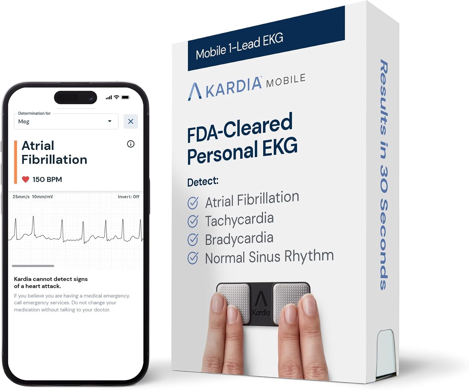 KardiaMobile 1-Lead EKG Monitor, Medical-Grade FDA-Cleared Personal Heart Monitor, Detects Normal, AFib & Arrhythmias, 30 Second Results, Works with Smartphones, Pocket Size, No Subscription Required