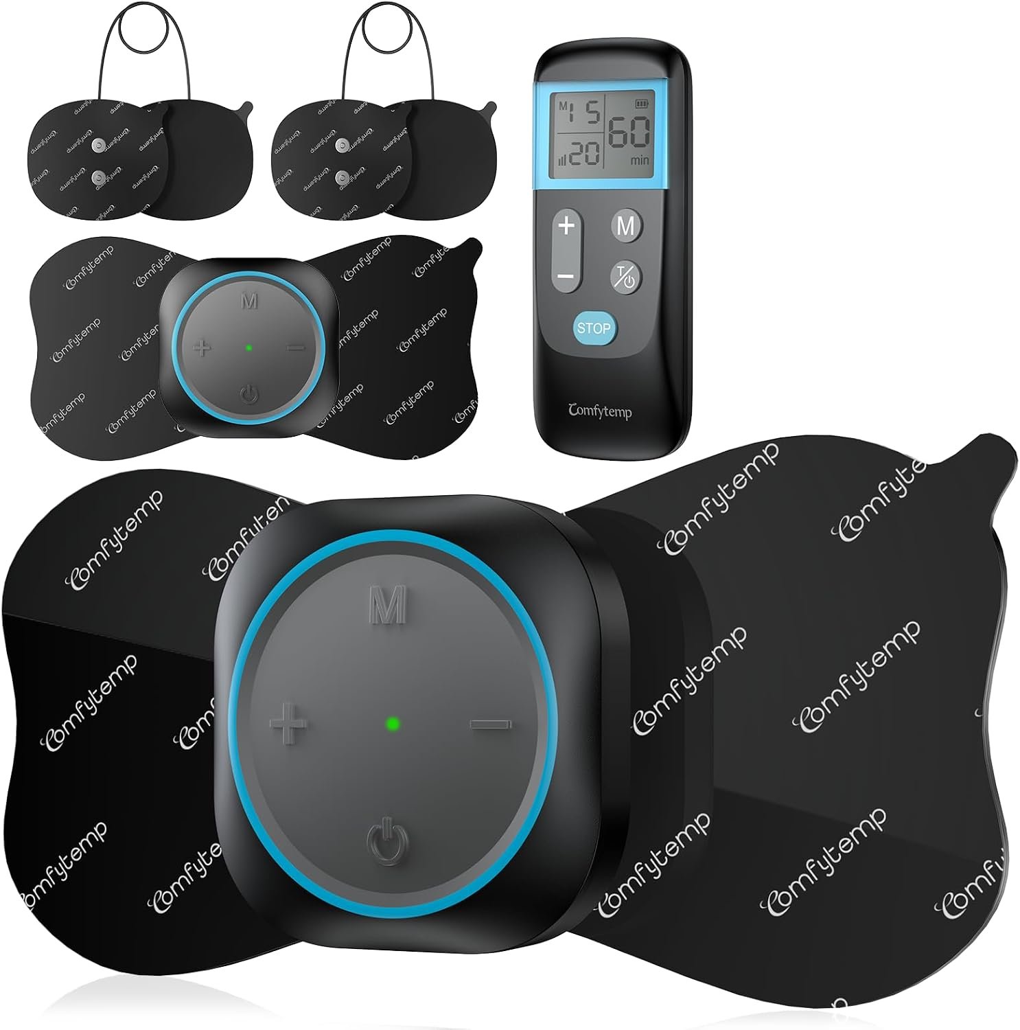Comfytemp Wireless TENS Unit Muscle Stimulator for Pain Relief, Portable Rechargeable TENS Machine with Remote, EMS Muscle Stimulator with 30 Modes & 2 Sets, Pulse Massager for Back Sciatica Shoulder