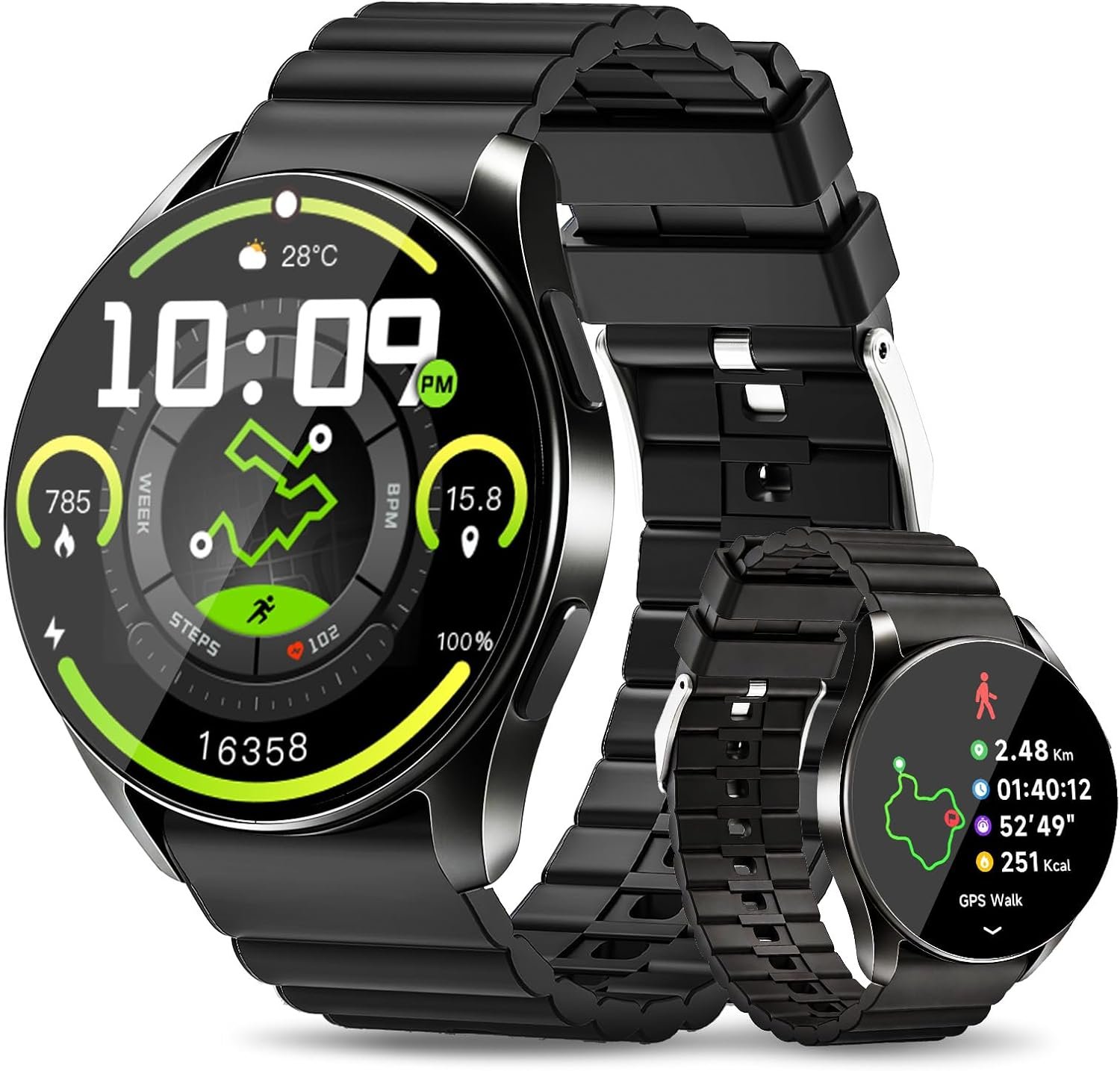 KPEP Smart Watch for Men/Women Android/iPhone – GPS Fitness Tracker with Bluetooth Calls(Answer&Make), Heart Rate/SpO2 Monitor/Sleep/Waterproof/100+ Sports Model, Reloj Inteligente 30 Day+Battery Life