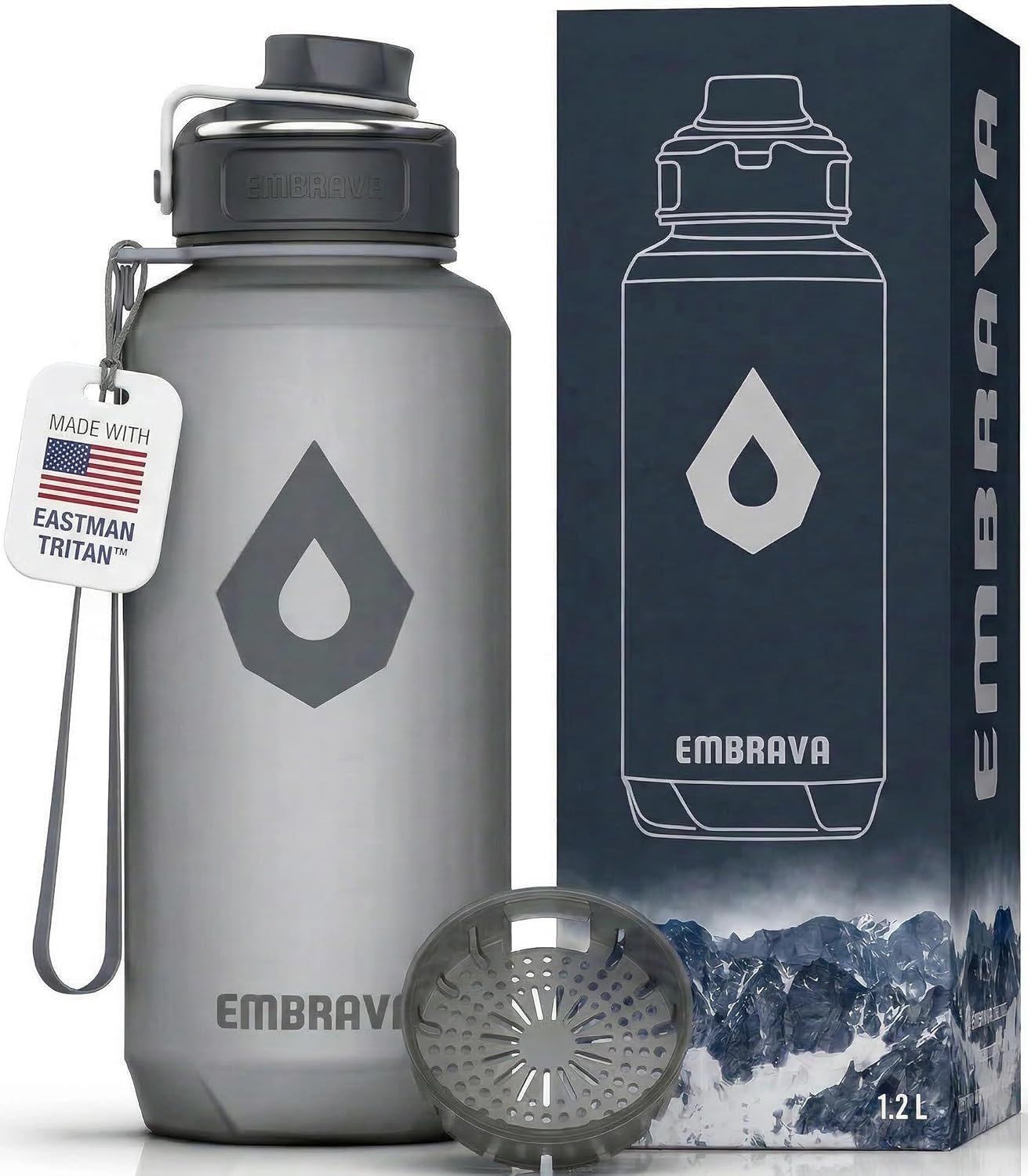 Embrava 40 oz Water Bottle – Large BPA Free Sports Bottle for Gym Hiking – Wide Mouth Leak Proof Fast Flow – Durable Reusable Tritan Plastic – Carry Ring – Sport Water Bottles for Men Women