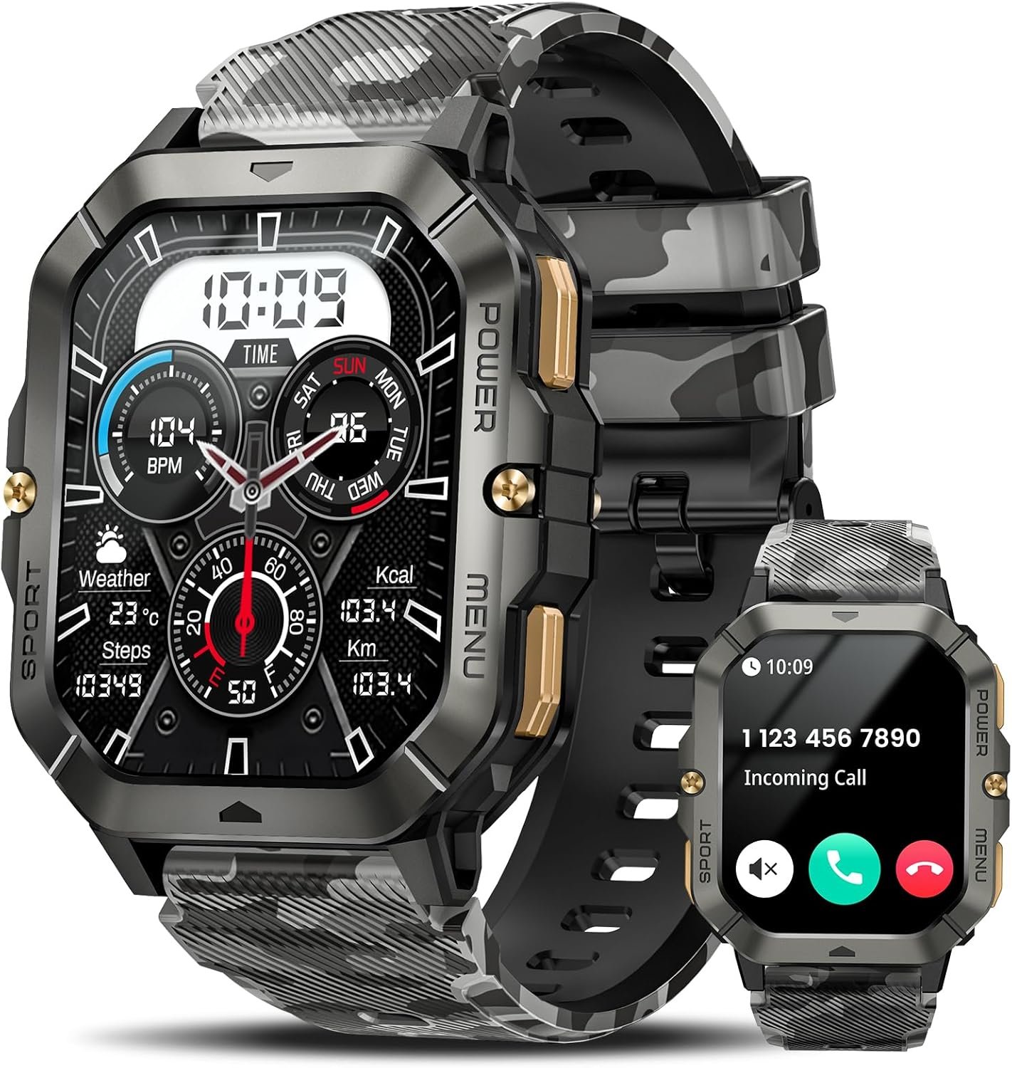 Military Smart Watches for Men (Answer/Make Calls), Watches for Men with Blood Pressure/Heart Rate/Sleep/100+ Sport Modes, 2.02” Fitness Smart Watch, Waterproof Fitness Tracker for Android and iPhone