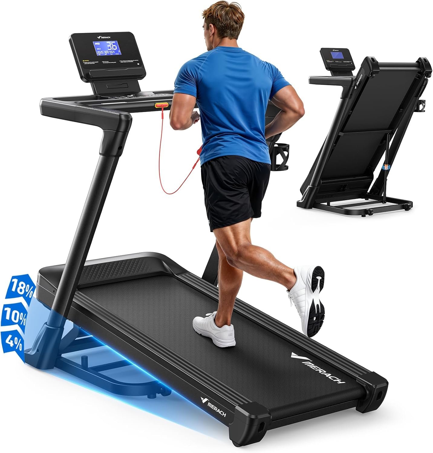 MERACH Treadmill with 15/18% Auto Incline, 55″/47″x18″/19″ Wide Belt Treadmills, 0.5-8.7MPH/10MPH 3.5HP Brushless Incline Treadmill for Home, 350LBS Foldable Treadmills with Screen & APP & Heart Rate