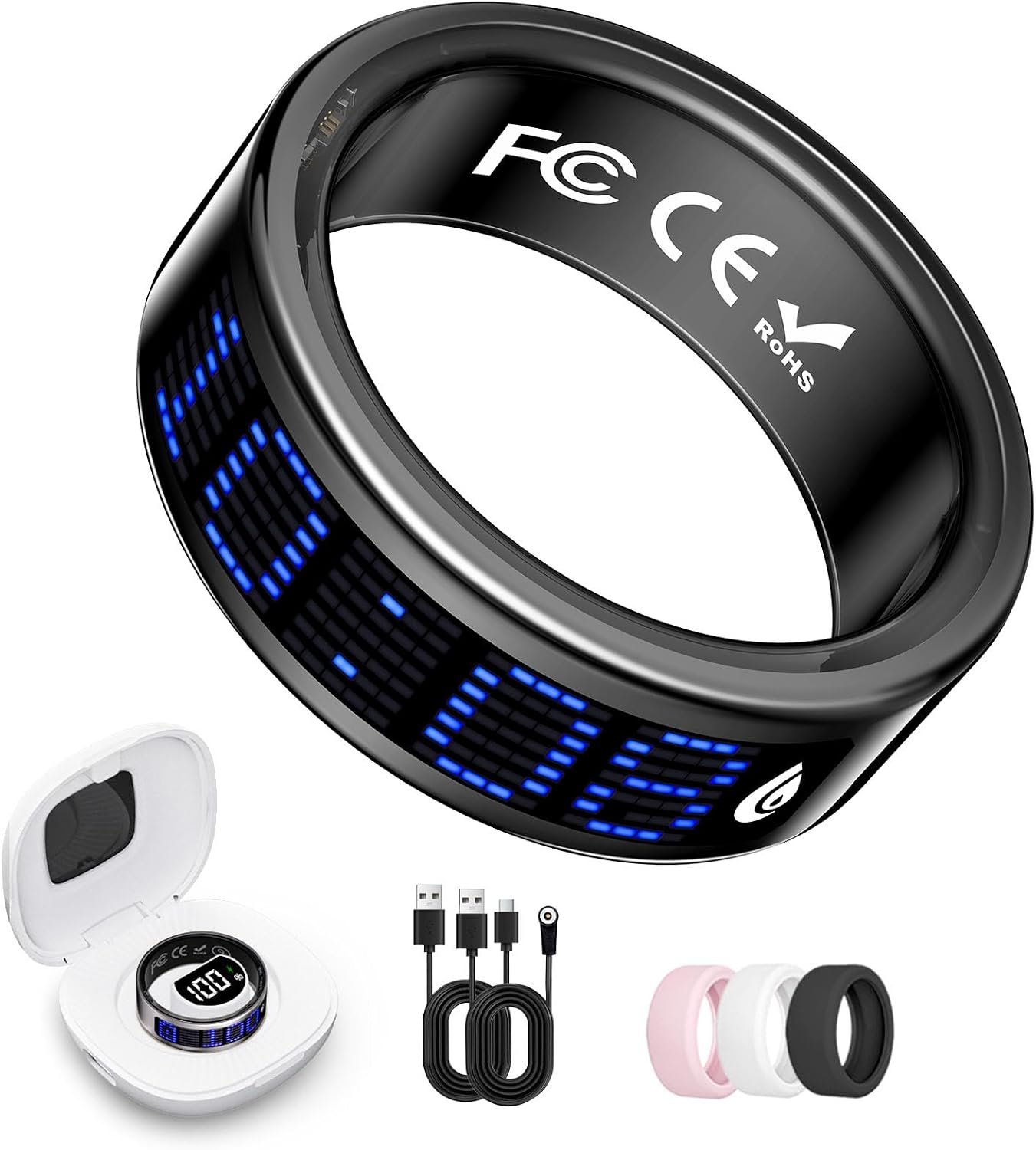 Smart Ring for Women & Men, Fitness & Health Tracker with Display Screen, IP68 Waterproof Smart Rings for Health Monitoring, Fitness Tracker Ring with Call Notification, No App Fees (Pink, 11#)