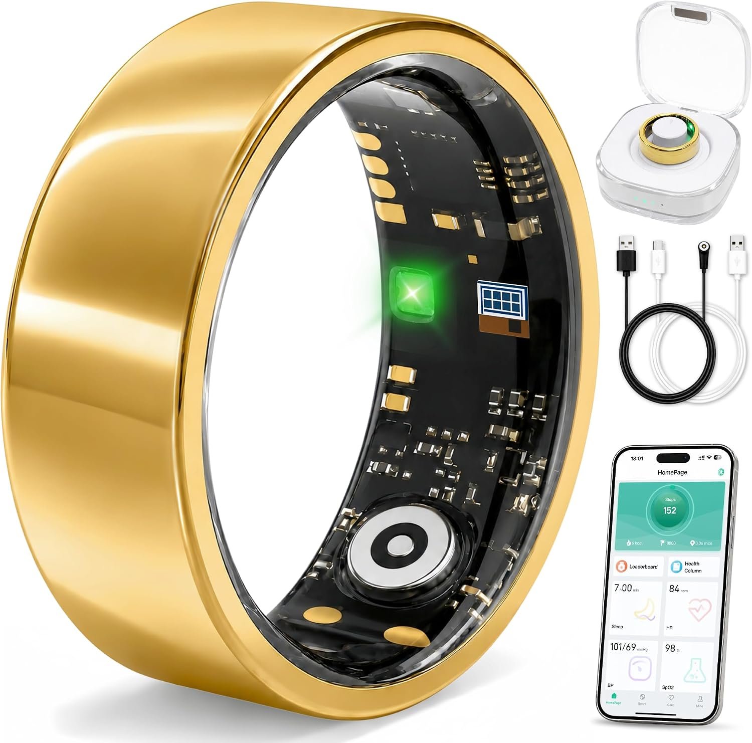 Smart Ring for Men & Women, Fitness Tracker, Sleep, Heart Rate, SpO2 | No subscription app, iOS & Android compatible, IP68 waterproof, sleep and naps, activity, women’s health, family care.
