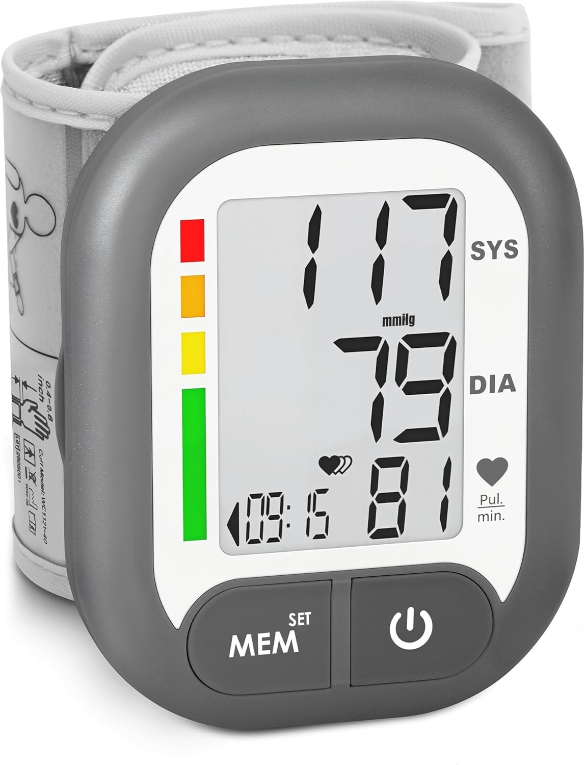 Blood Pressure Monitor FDA-Cleared Adjustable Wrist Cuff for Home Use Automatic BP Machine Large Digital LCD Display 199 Memory Batteries Included with Carrying Case, Grey
