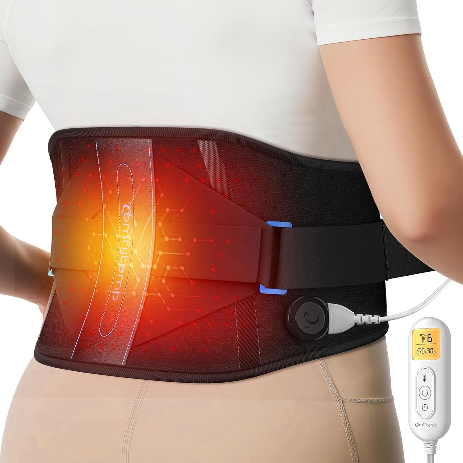 Comfytemp Heating Pad for Back, Electric Heat Pad with Lumbar Support Brace for Period, Larger Back Heated Wrap with 6 Heat Setting & 3 Timers for Women Men Mom Dad Elderly, Waist Up to 59″