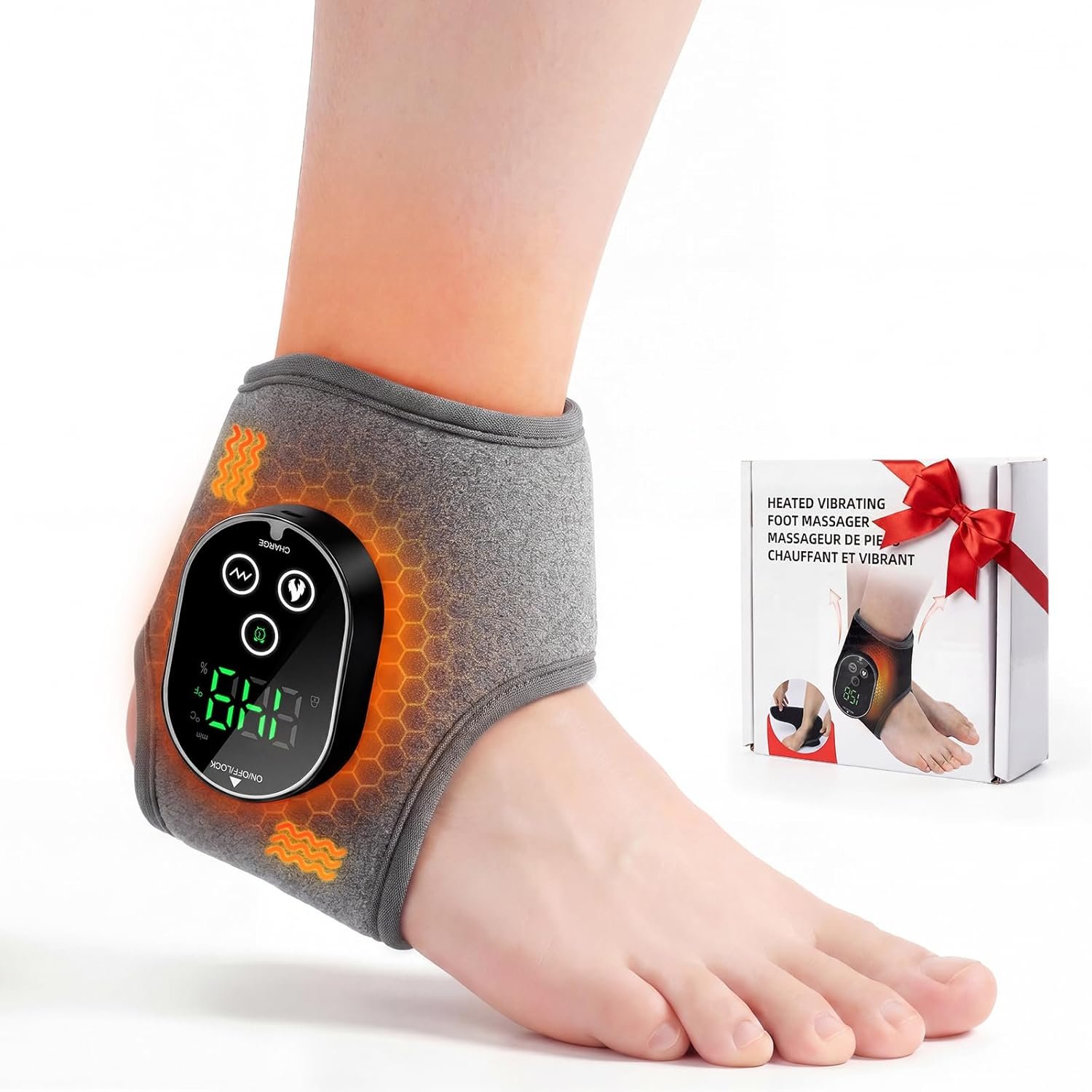 Foot Massager for Neuropathy Plantar Fasciitis Pain Relief, Foot Renew Ankle Massager, Ankle Heating Pad Heated Brace Wrap with 4 Heat Levels and 3 Vibration Modes for Women Men (Grey)