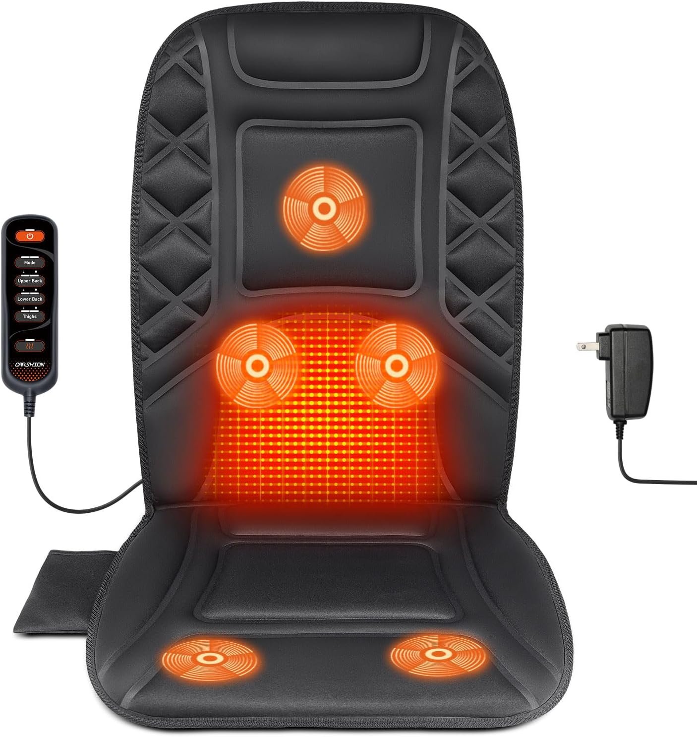 CARSHION Back Massager with Heat,Heated Seat Cover Cushion with 5 Vibrating Massage Nodes Chair Pad for Pain Relief Home Office Use