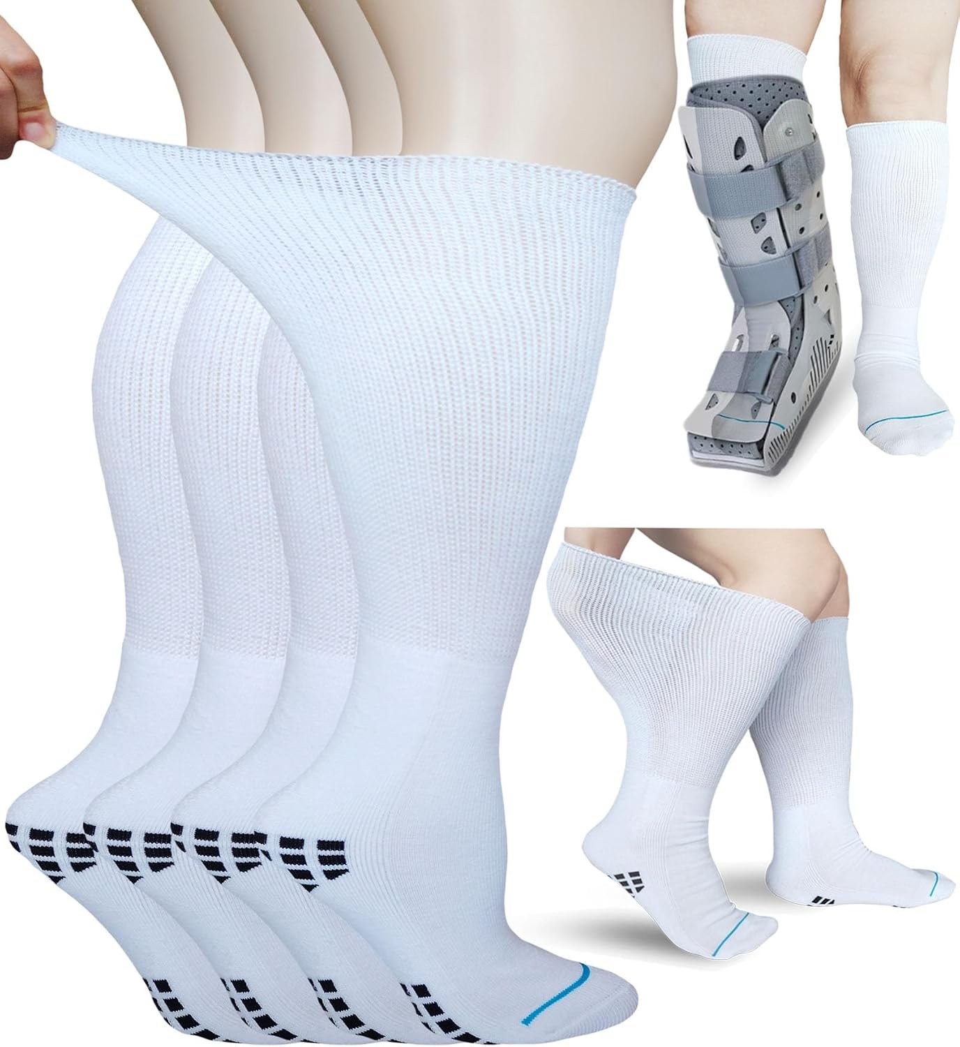 Walking Boot Sock Replacement Extra-Wide Knee High Socks for Foot Brace,Fracture Boot Men & Women 2 Pairs