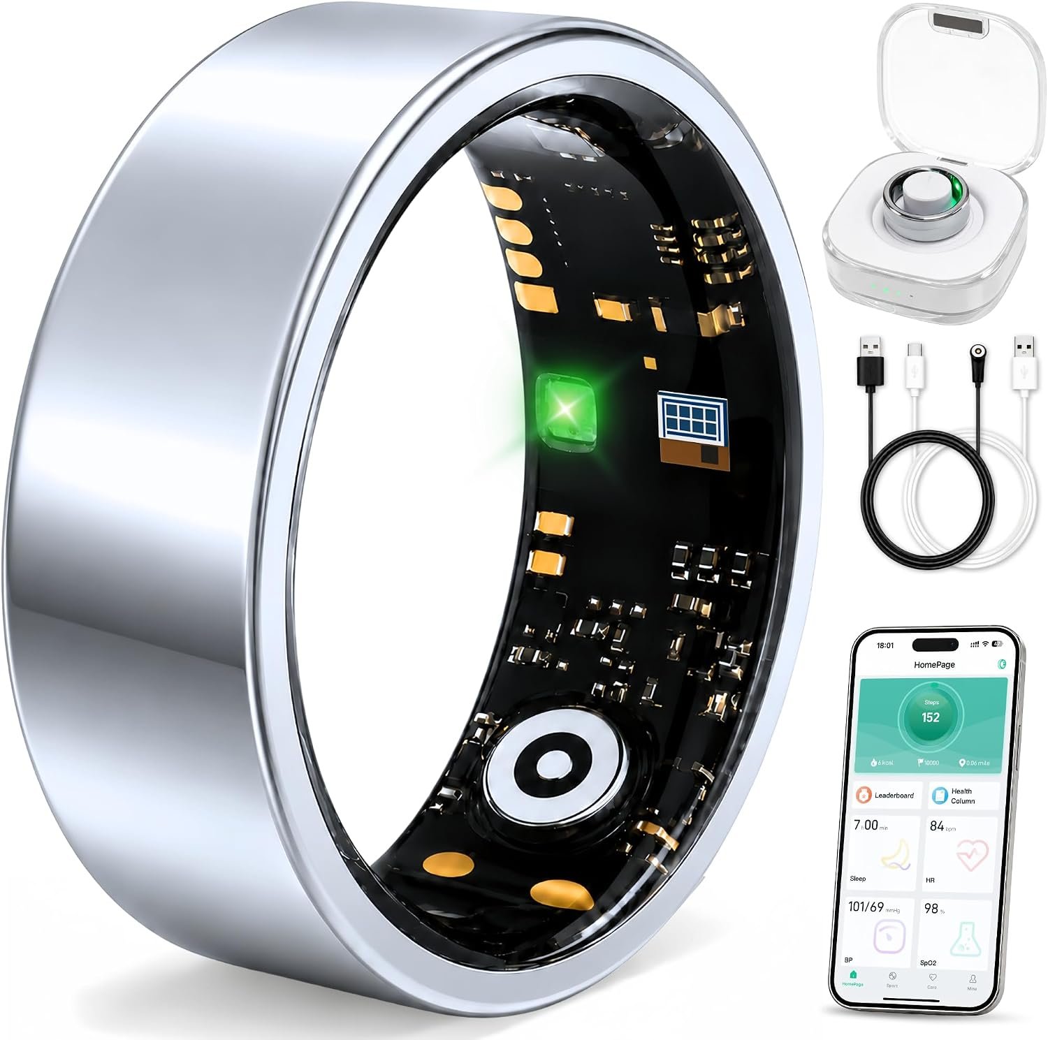 Smart Ring for Men & Women, Fitness Tracker, Sleep, Heart Rate, SpO2 | No subscription app, iOS & Android compatible, IP68 waterproof, sleep and naps, activity, women’s health, family care.