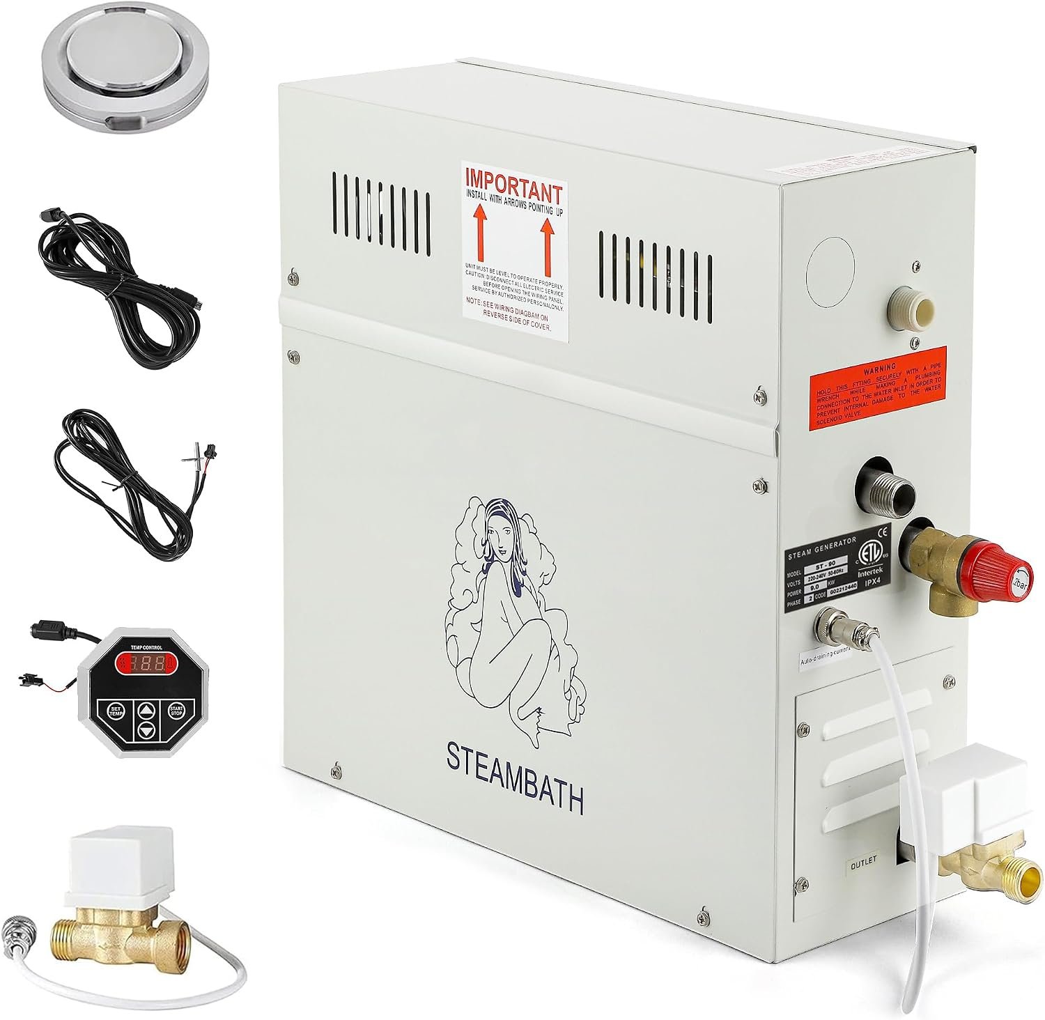 CGOLDENWALL 6KW Luxury Self-draining Steam Generator Shower Sauna Bath Home Steam Bath Spa Generator with waterproof Control and Auto Drain 95-131℉ For Max space heating 6 m³ (212 ft3)