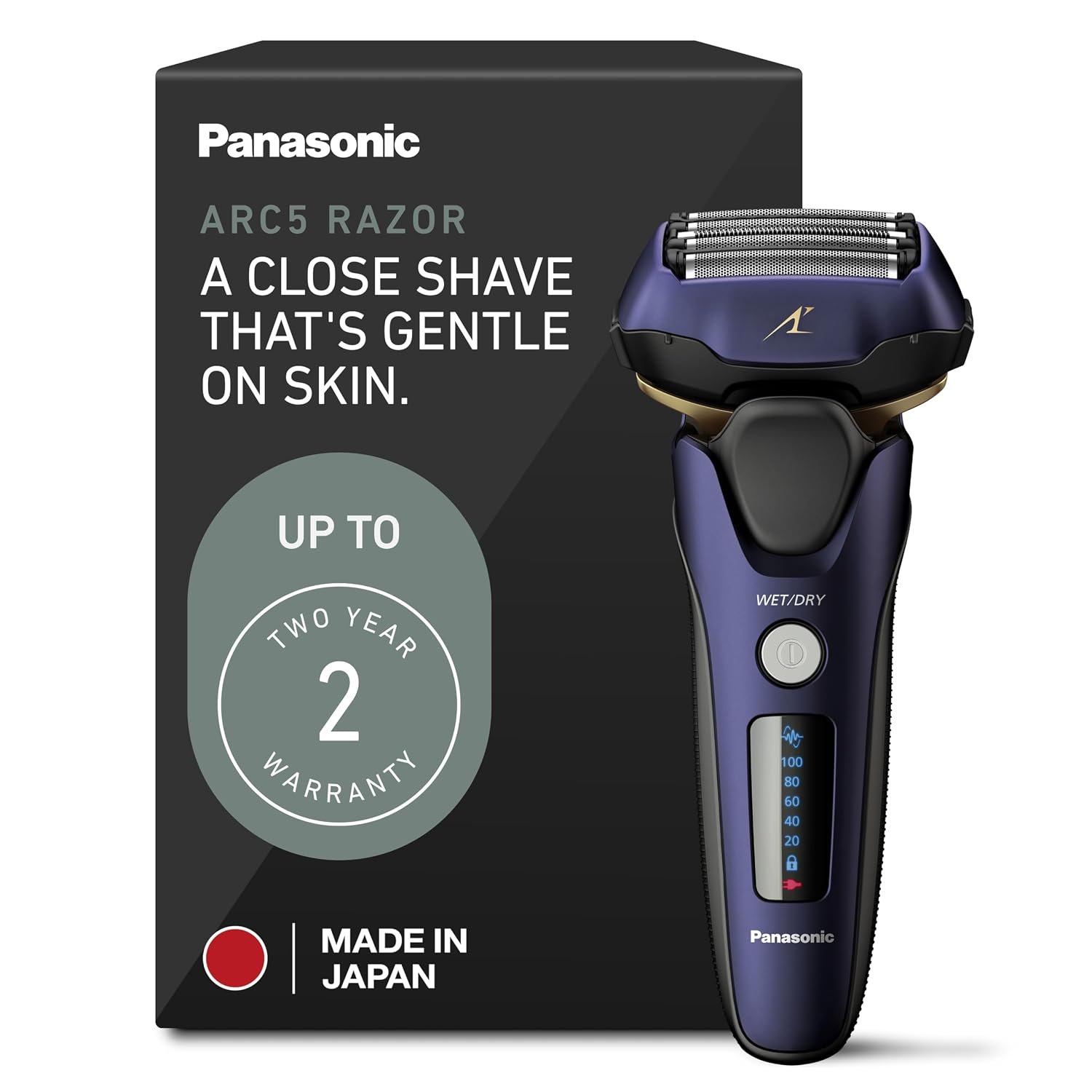 Panasonic ARC5 Electric Razor for Men Face, Wet & Dry Shavers for Men with Foil Shaver, Pop-Up Trimmer, Ultra-Fast 5-Blade, Smart Shave Sensor, 16D Flexible Pivoting Head – ES-ALV6HA (Navy)