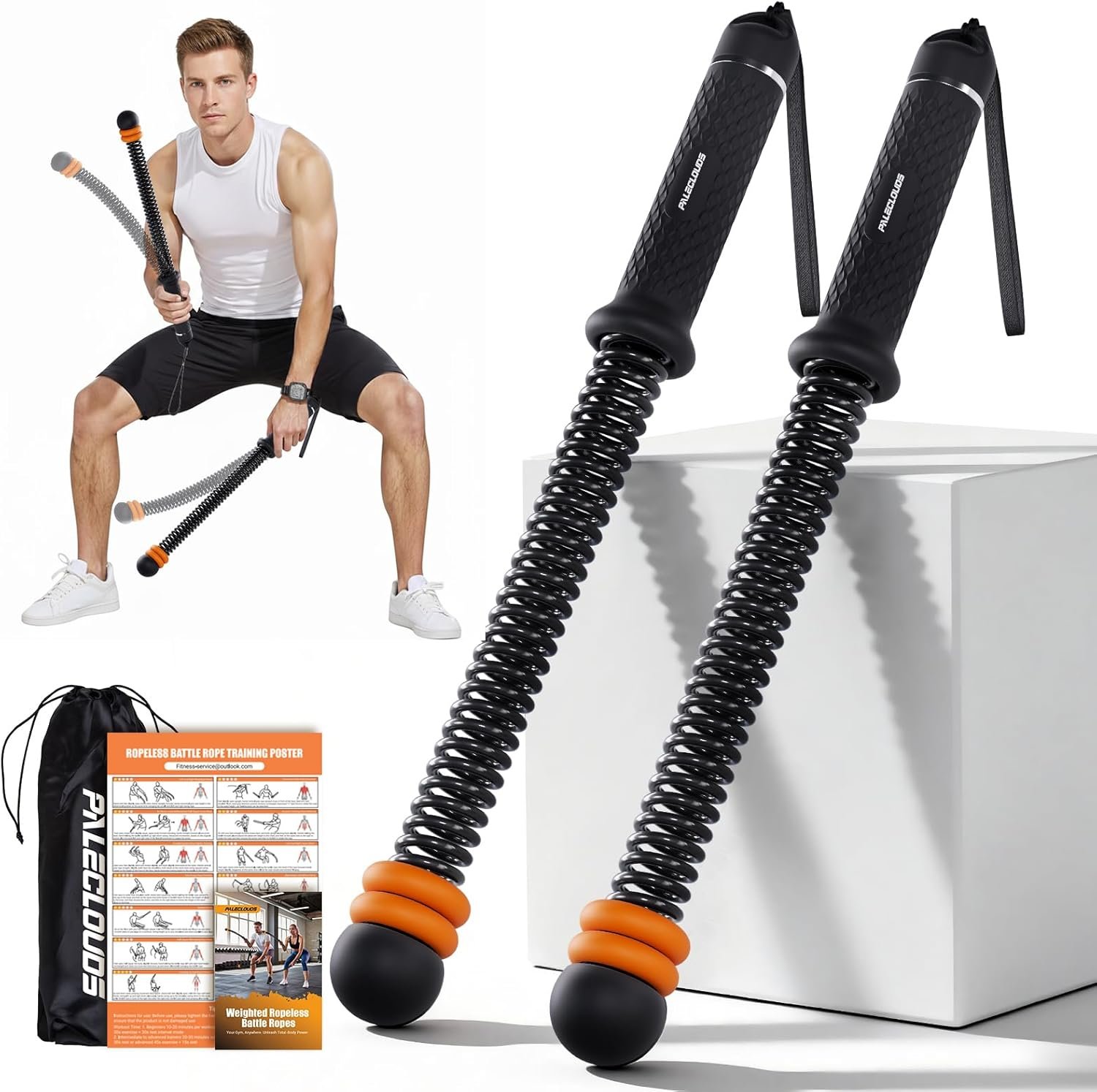 Portable Ropeless Battle Ropes, Adjustable Weights Cordless Battle Ropes for Home Gym with Storage Bag, Weighted Exercise Equipment for Low-Impact Workout, Strength & HIIT, for Men & Women